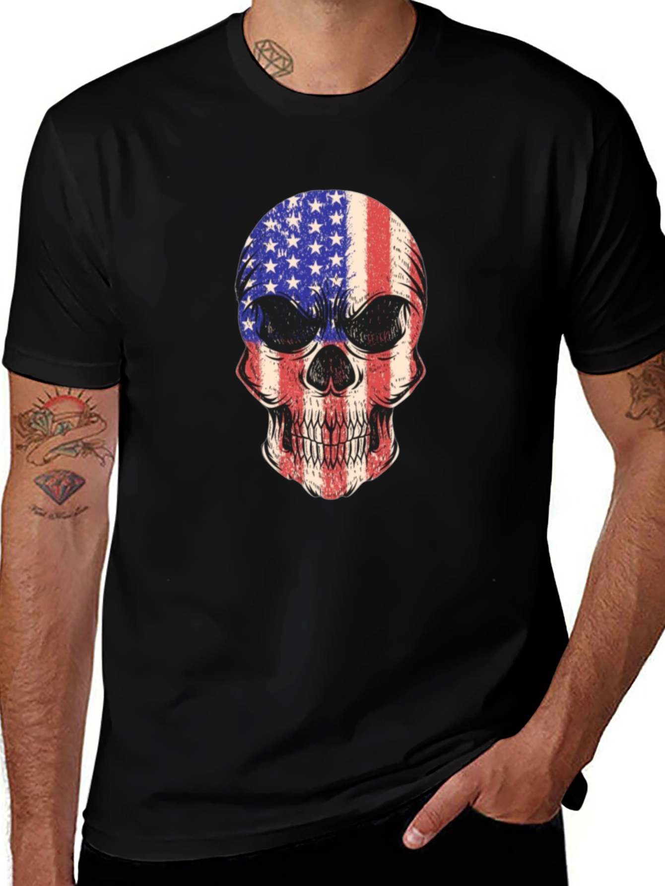 American Flag Skull Graphic T-Shirt