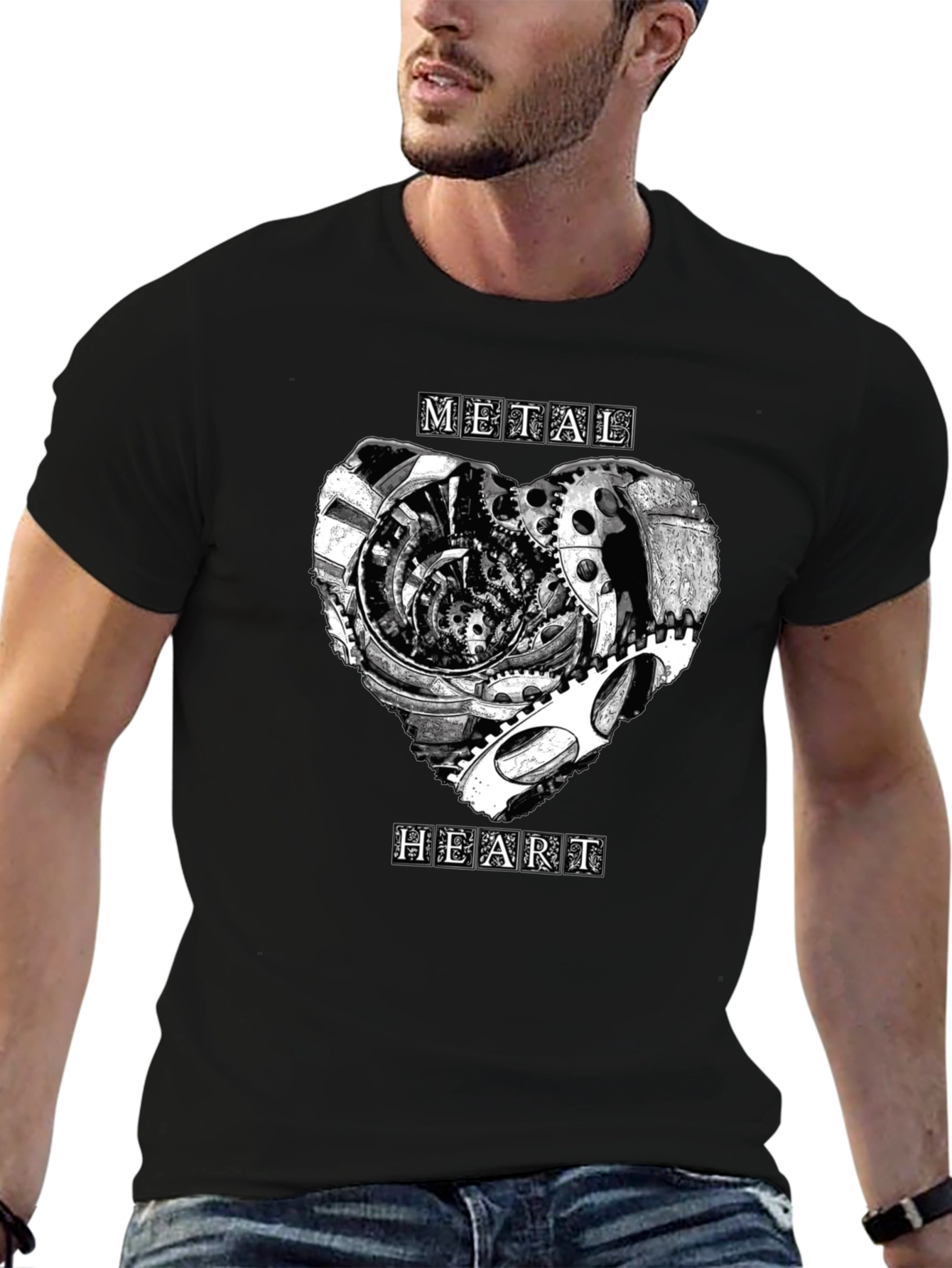 Metal Heart Gearwork T-Shirt - Black Graphic Tee