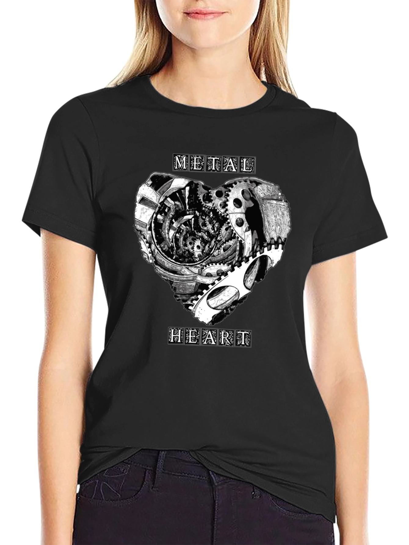 Metal Heart Gearwork T-Shirt - Black Graphic Tee