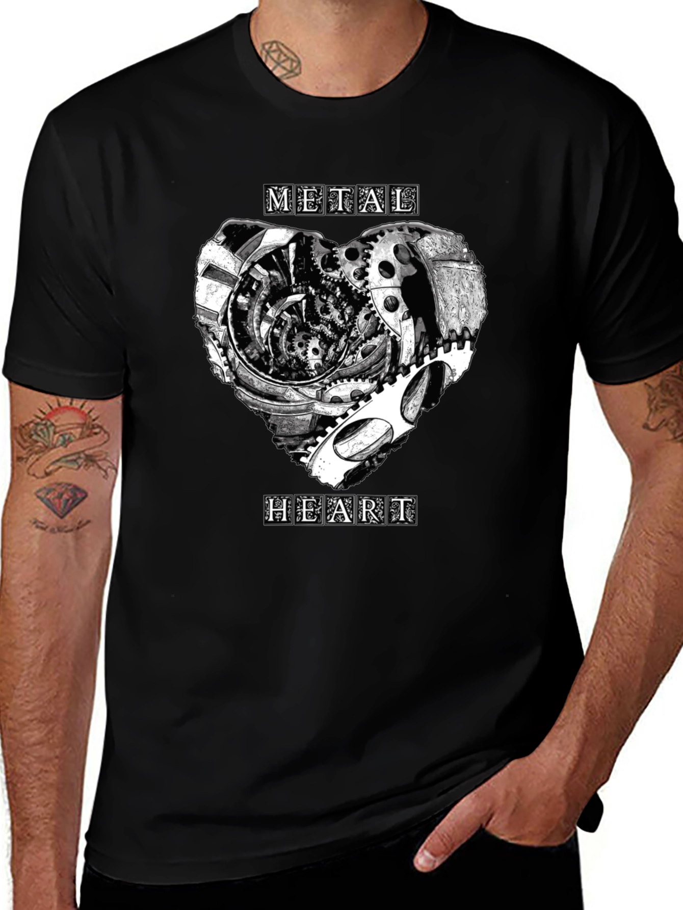 Metal Heart Gearwork T-Shirt - Black Graphic Tee