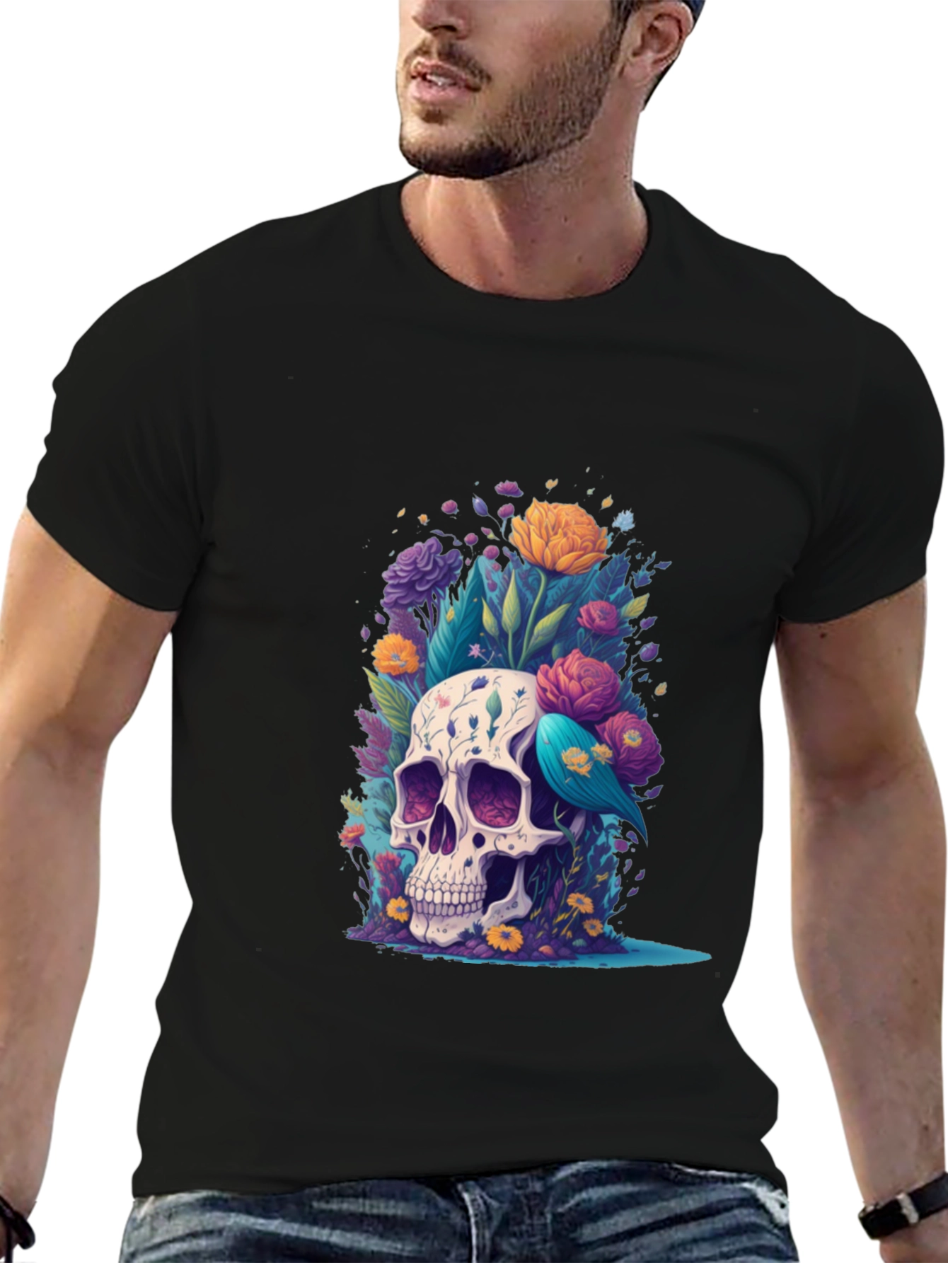 Floral Skull Graphic Tee - Stylish Comfort