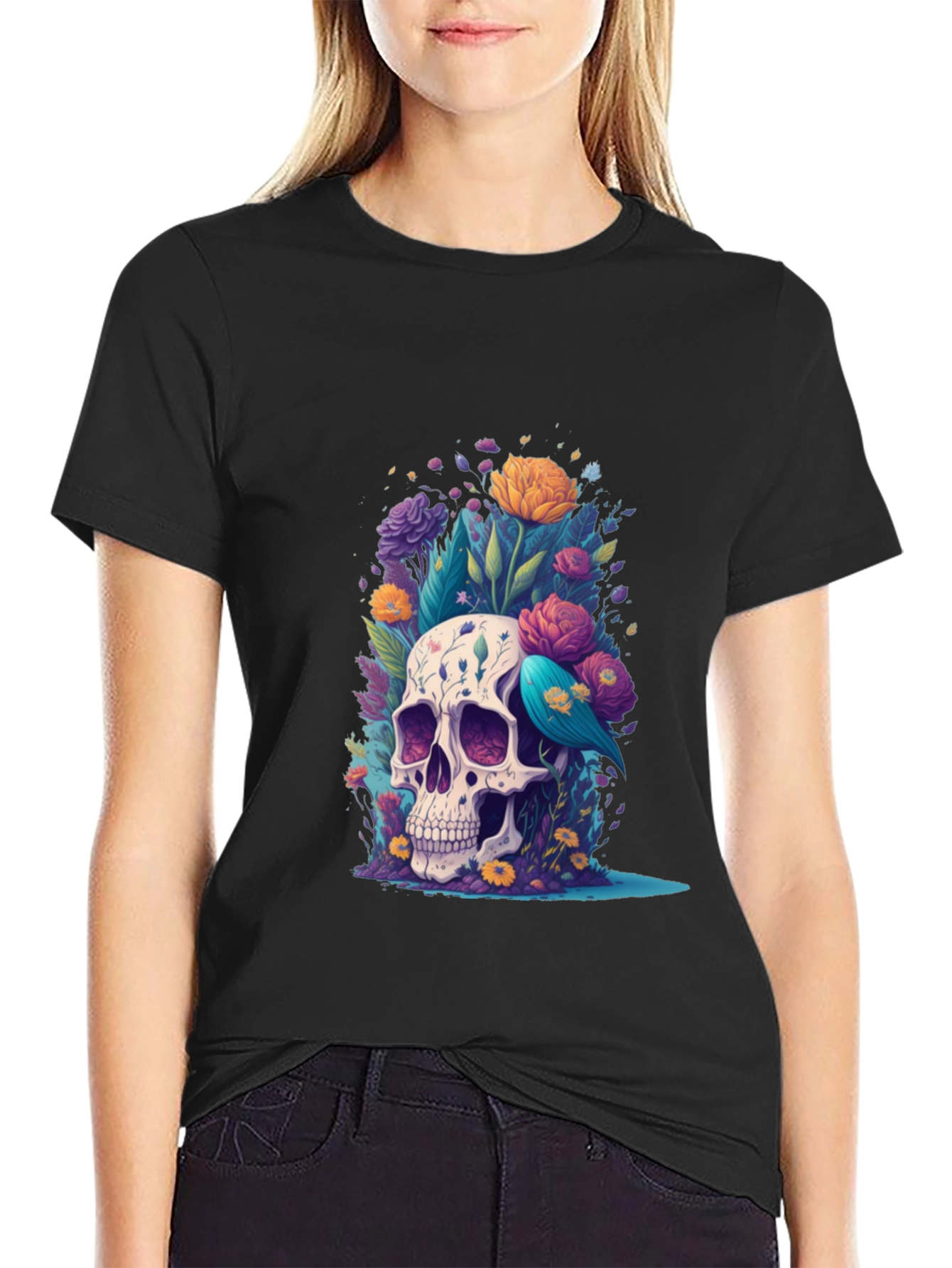 Floral Skull Graphic Tee - Stylish Comfort