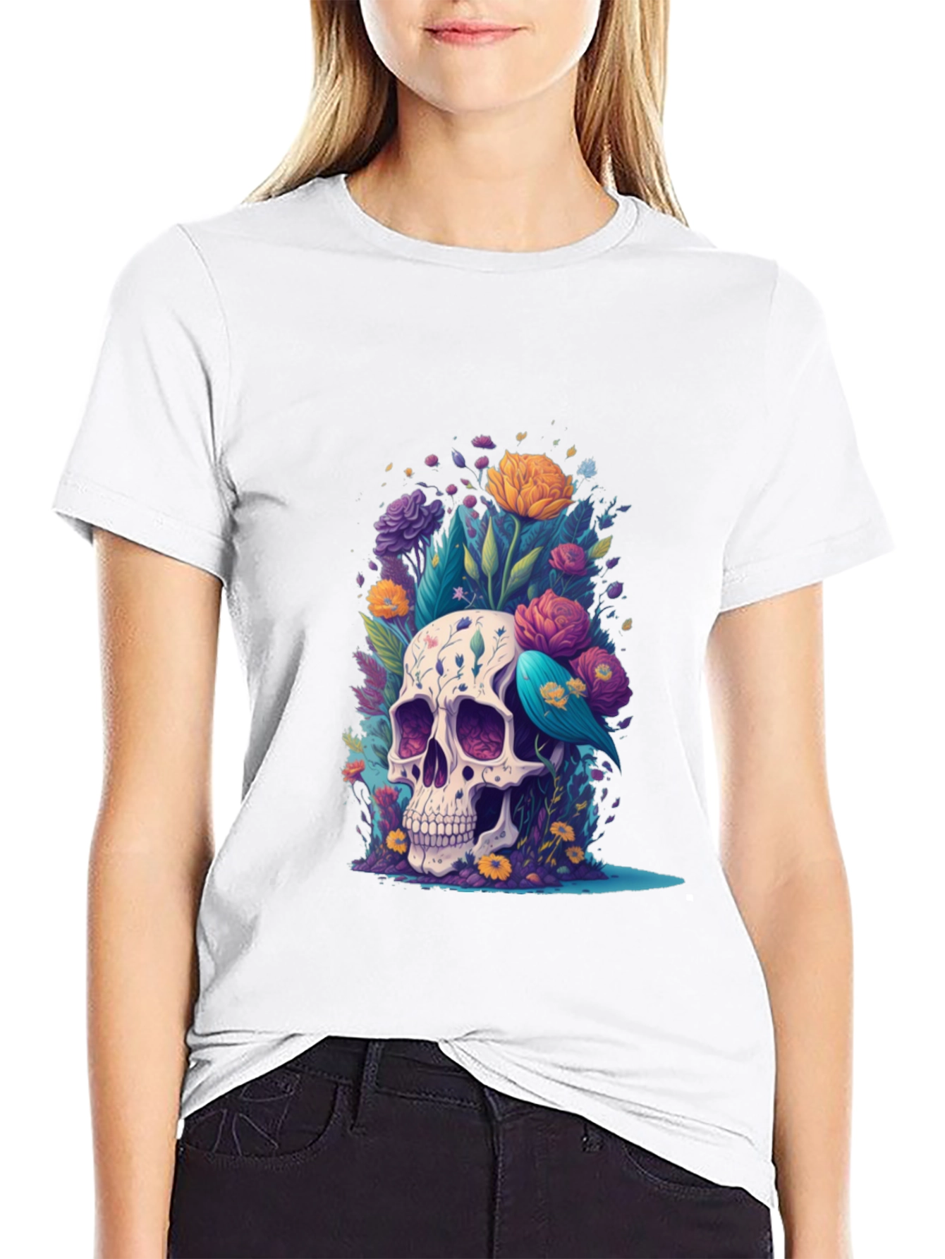 Floral Skull Graphic Tee - Stylish Comfort