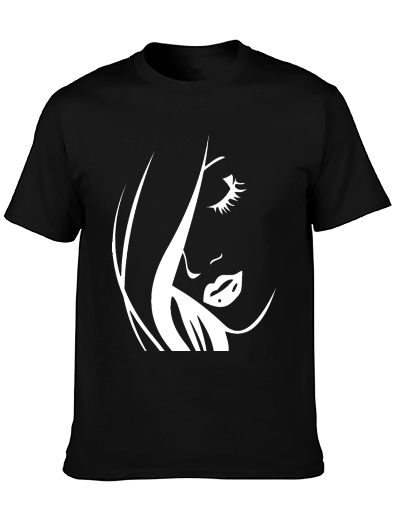 Stylish Black Tee with Abstract Face Design