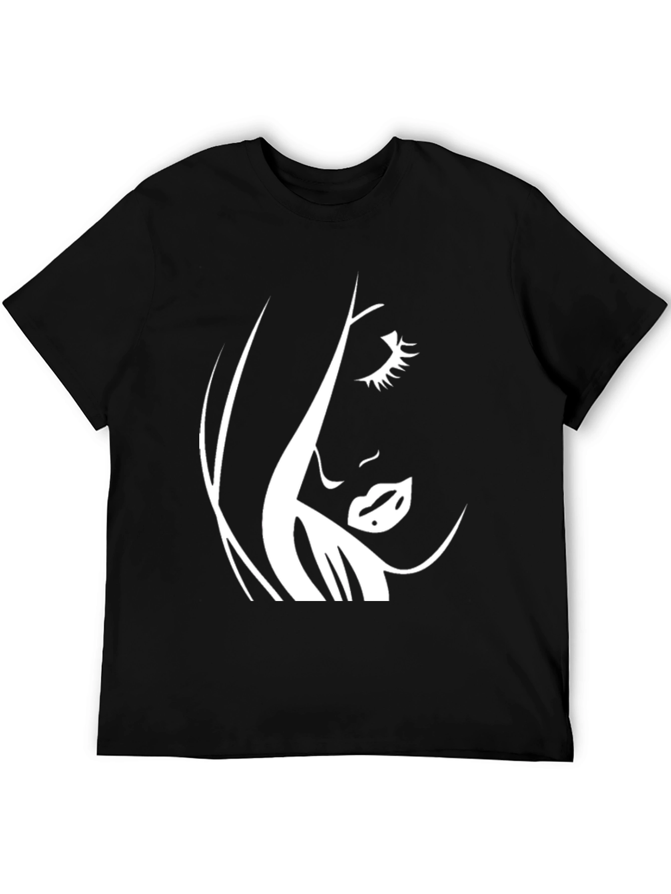 Stylish Black Tee with Abstract Face Design