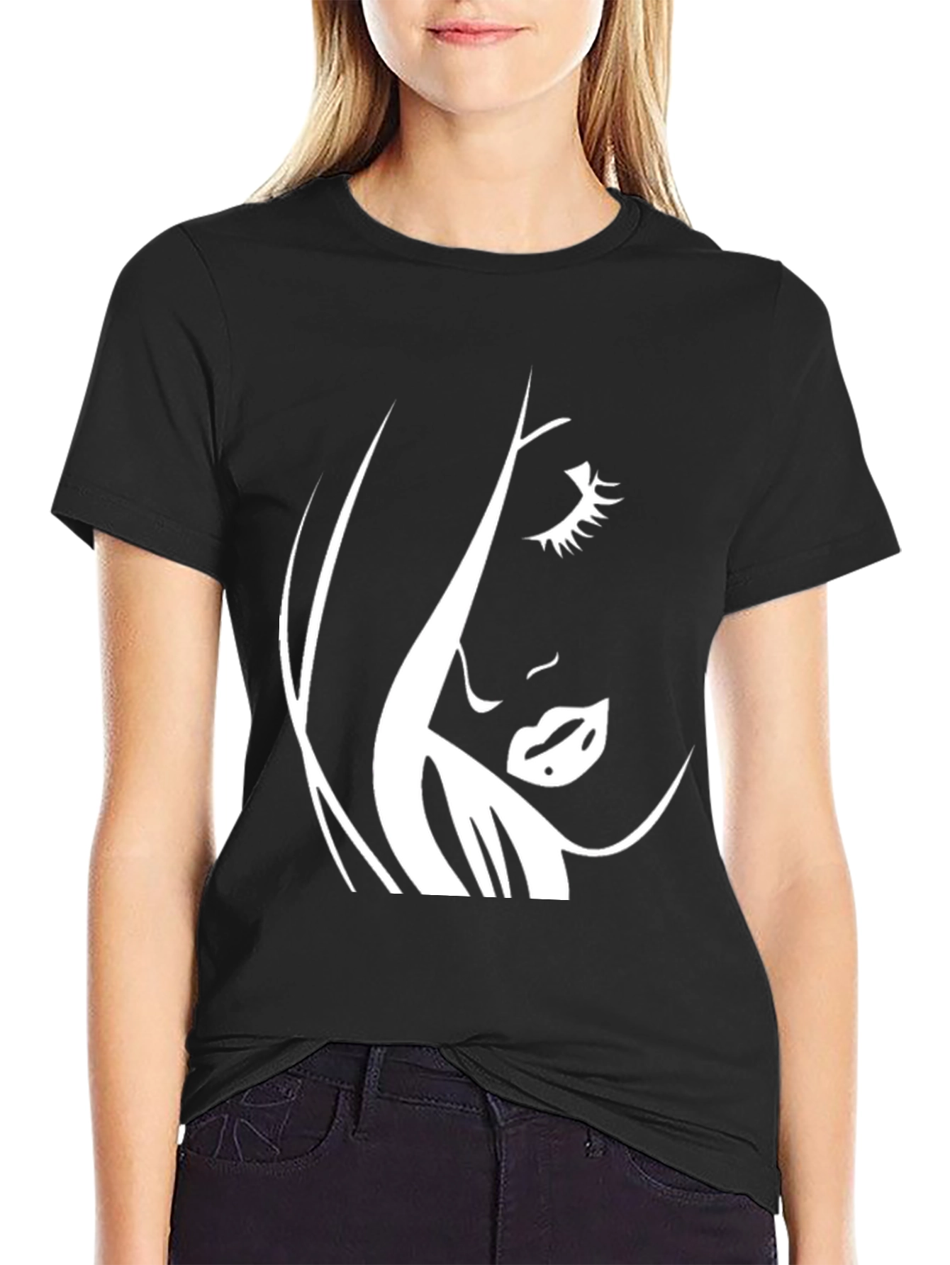 Stylish Black Tee with Abstract Face Design