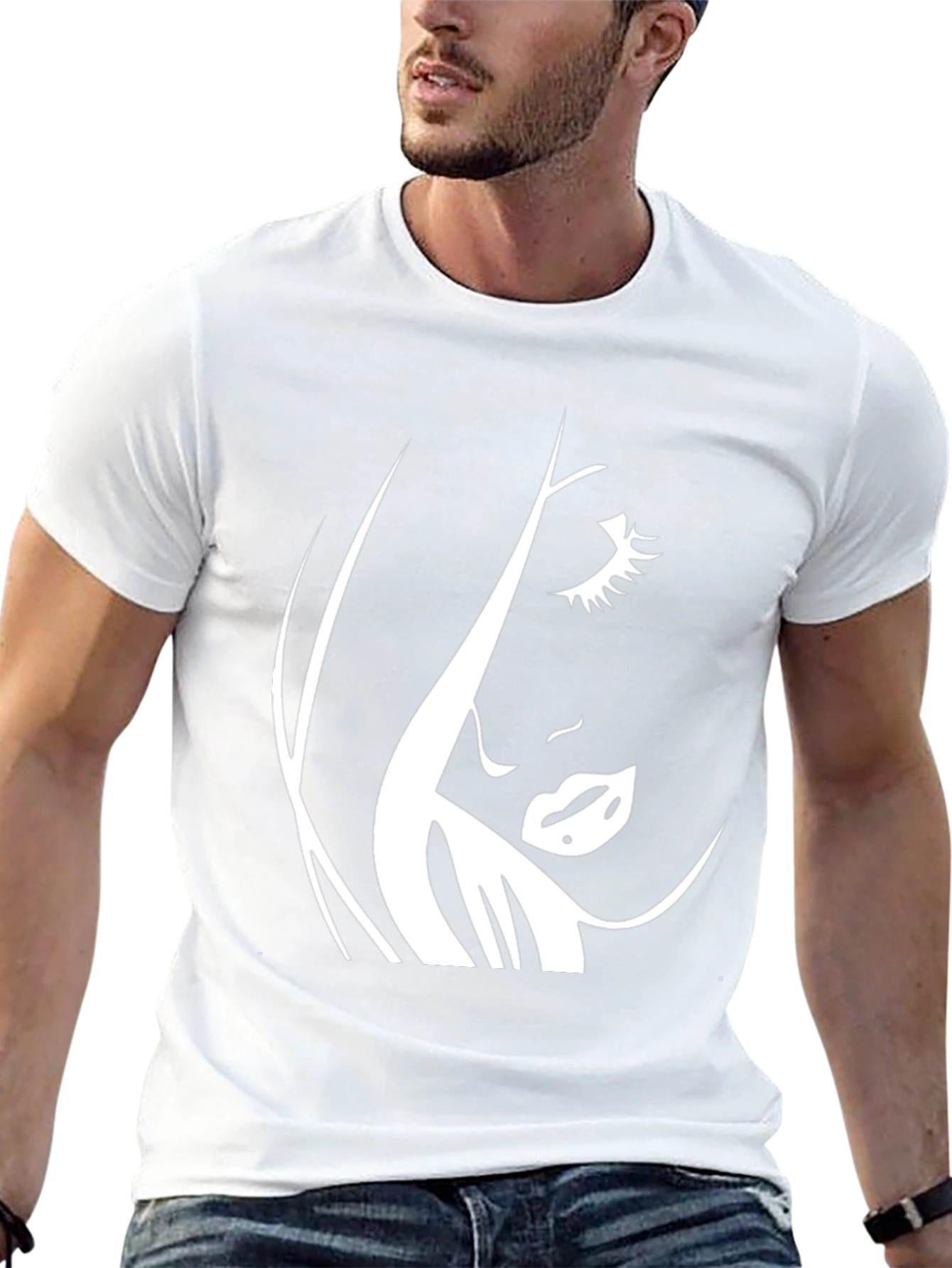 Stylish Black Tee with Abstract Face Design