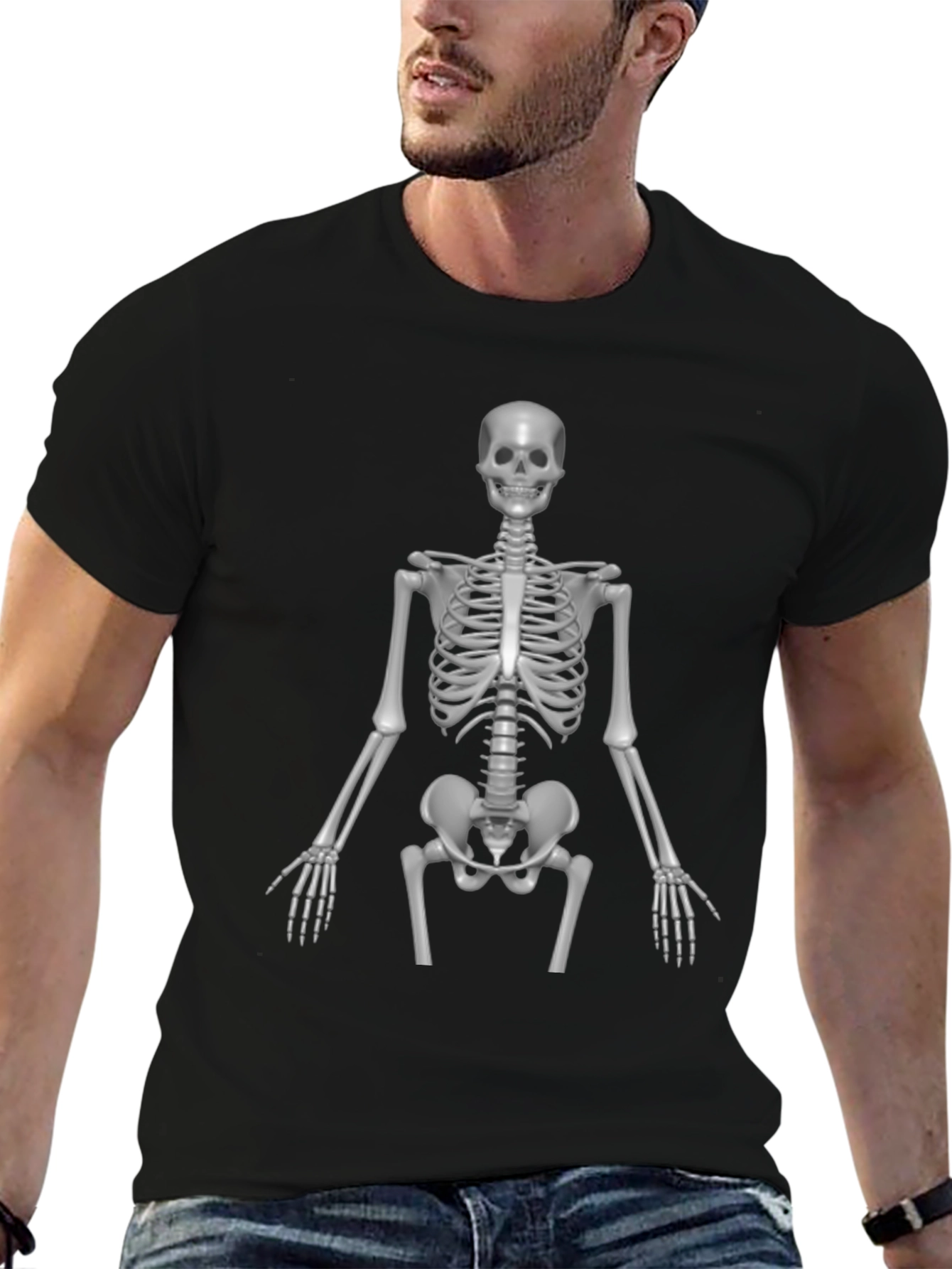 Skeleton Print Black T-Shirt - Anatomical Halloween Tee