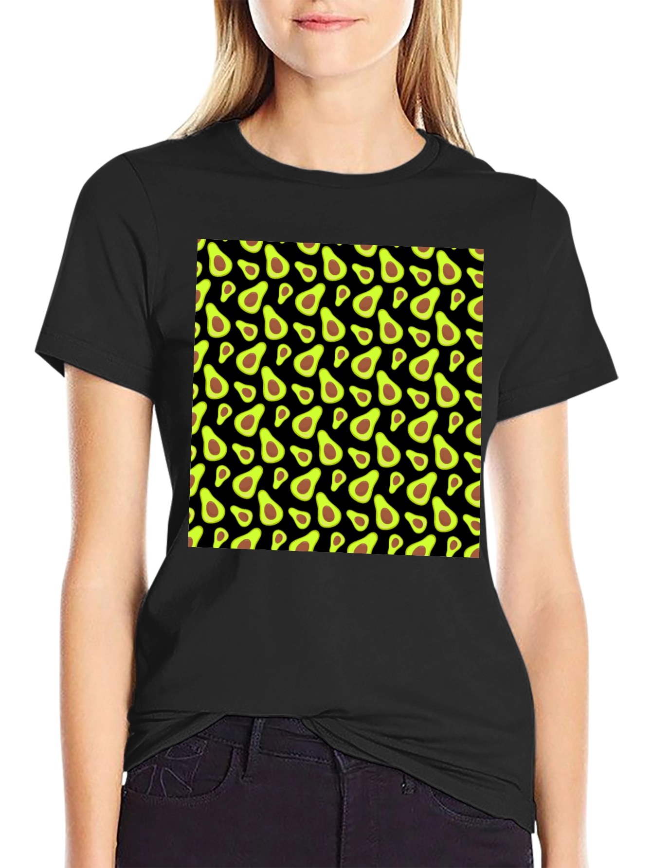 Avocado Pattern Black T-Shirt