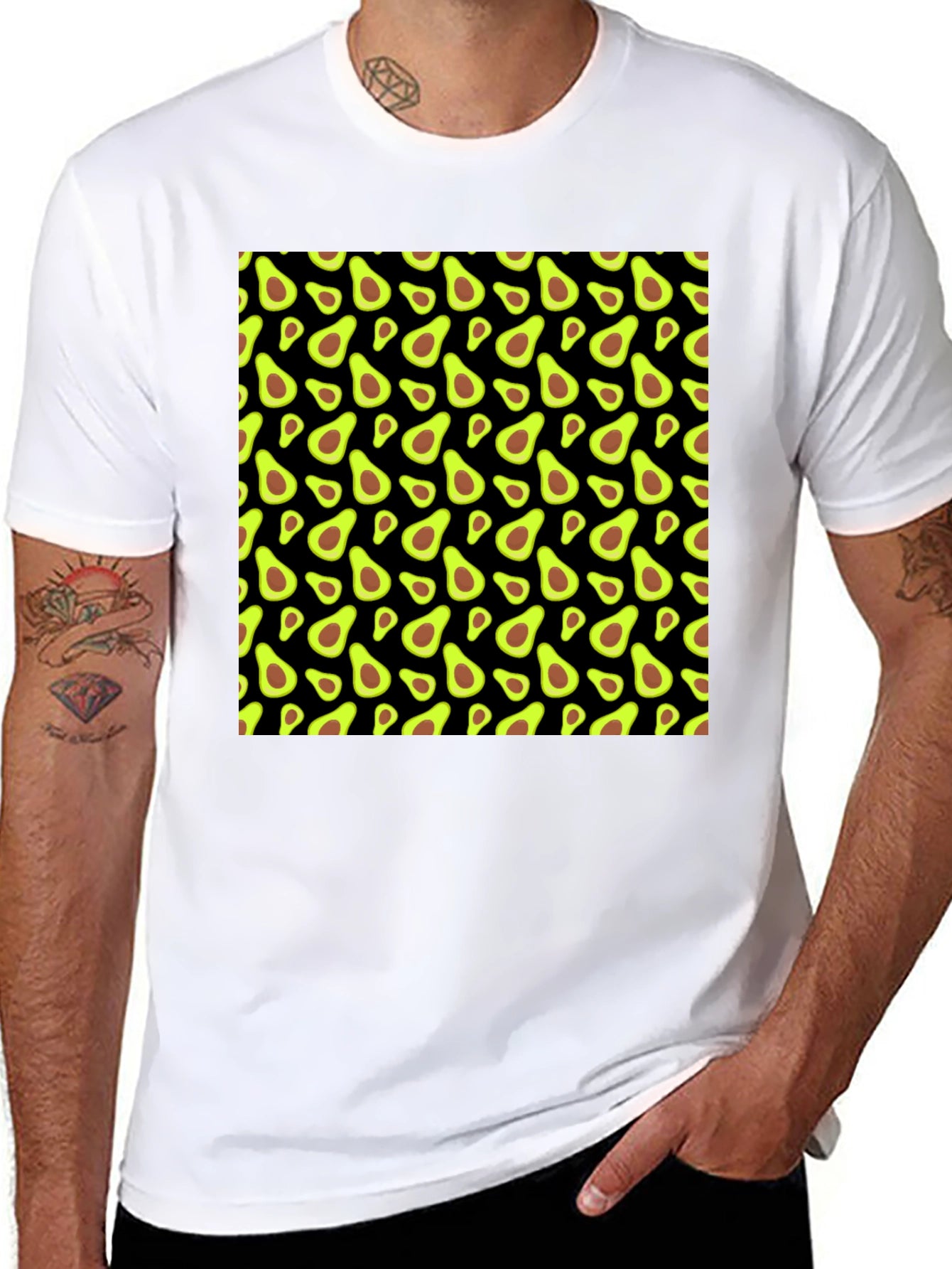 Avocado Pattern Black T-Shirt