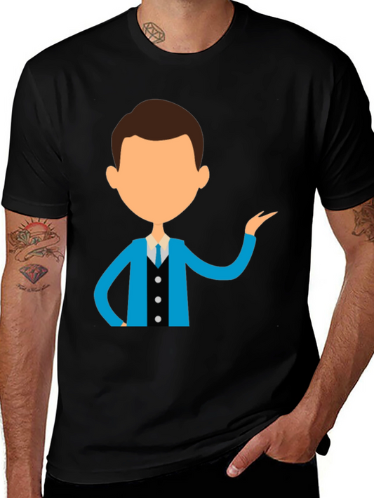 Cartoon Style Business Man Black T-Shirt