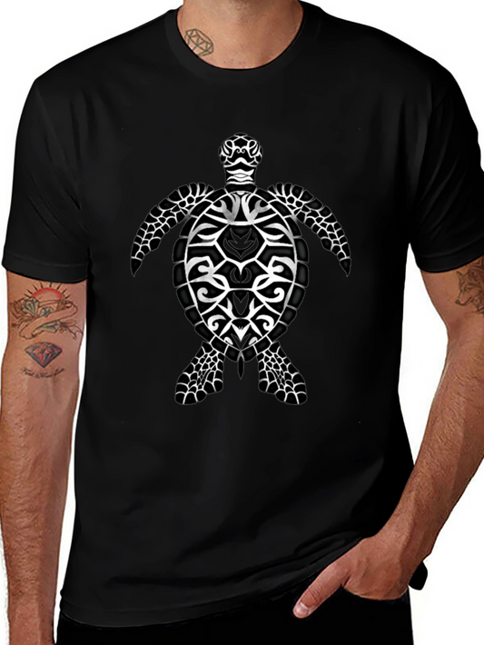 Tribal Sea Turtle Graphic Black T-Shirt