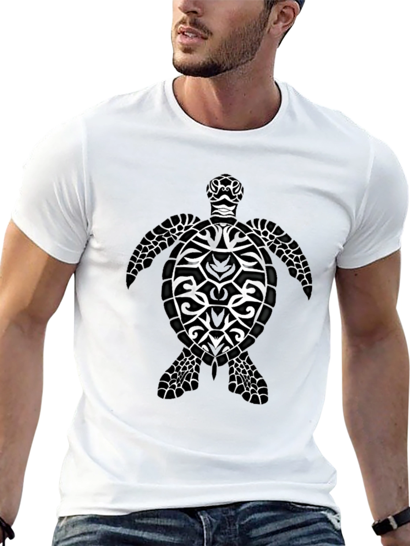 Tribal Sea Turtle Graphic Black T-Shirt