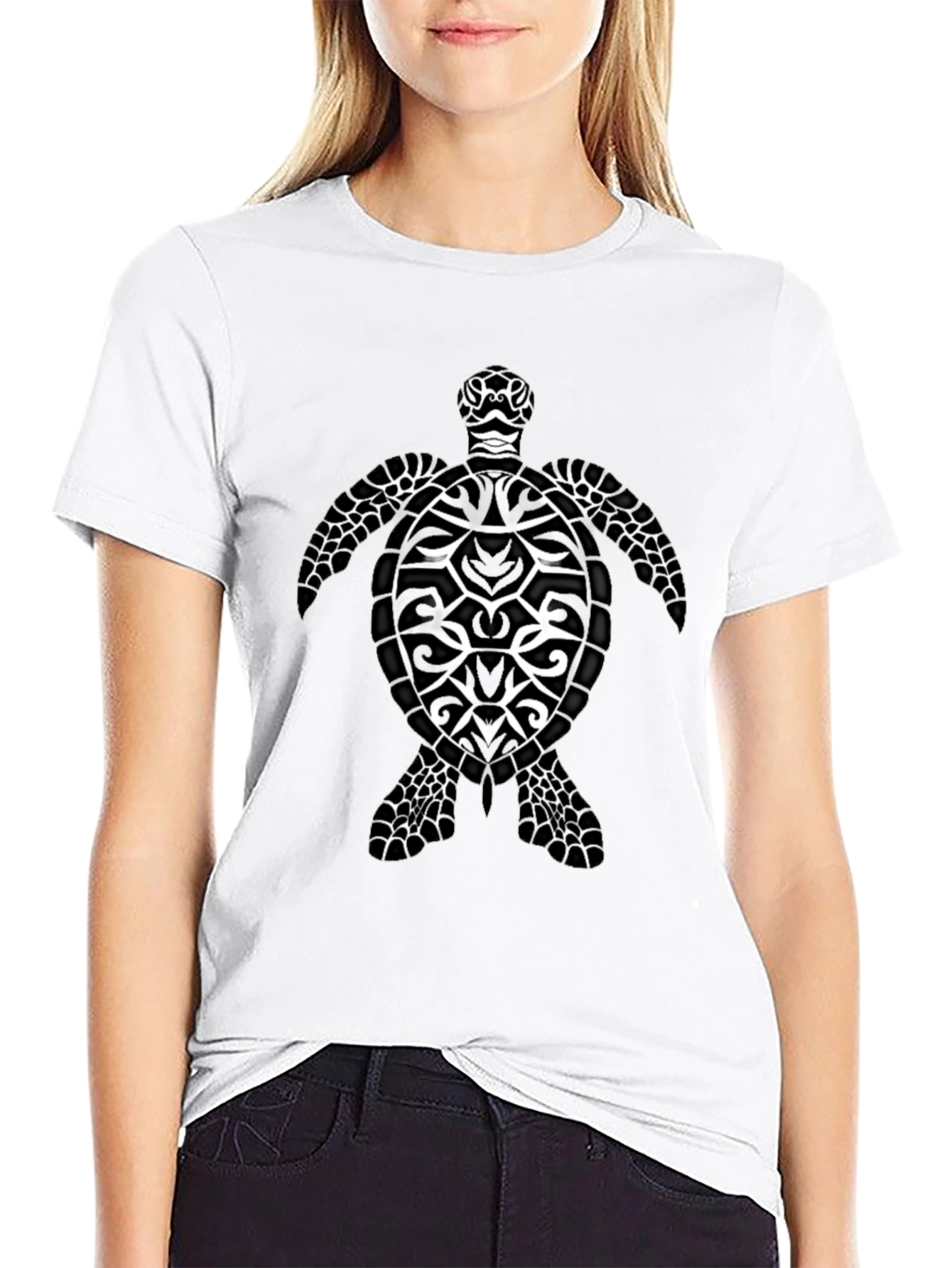 Tribal Sea Turtle Graphic Black T-Shirt
