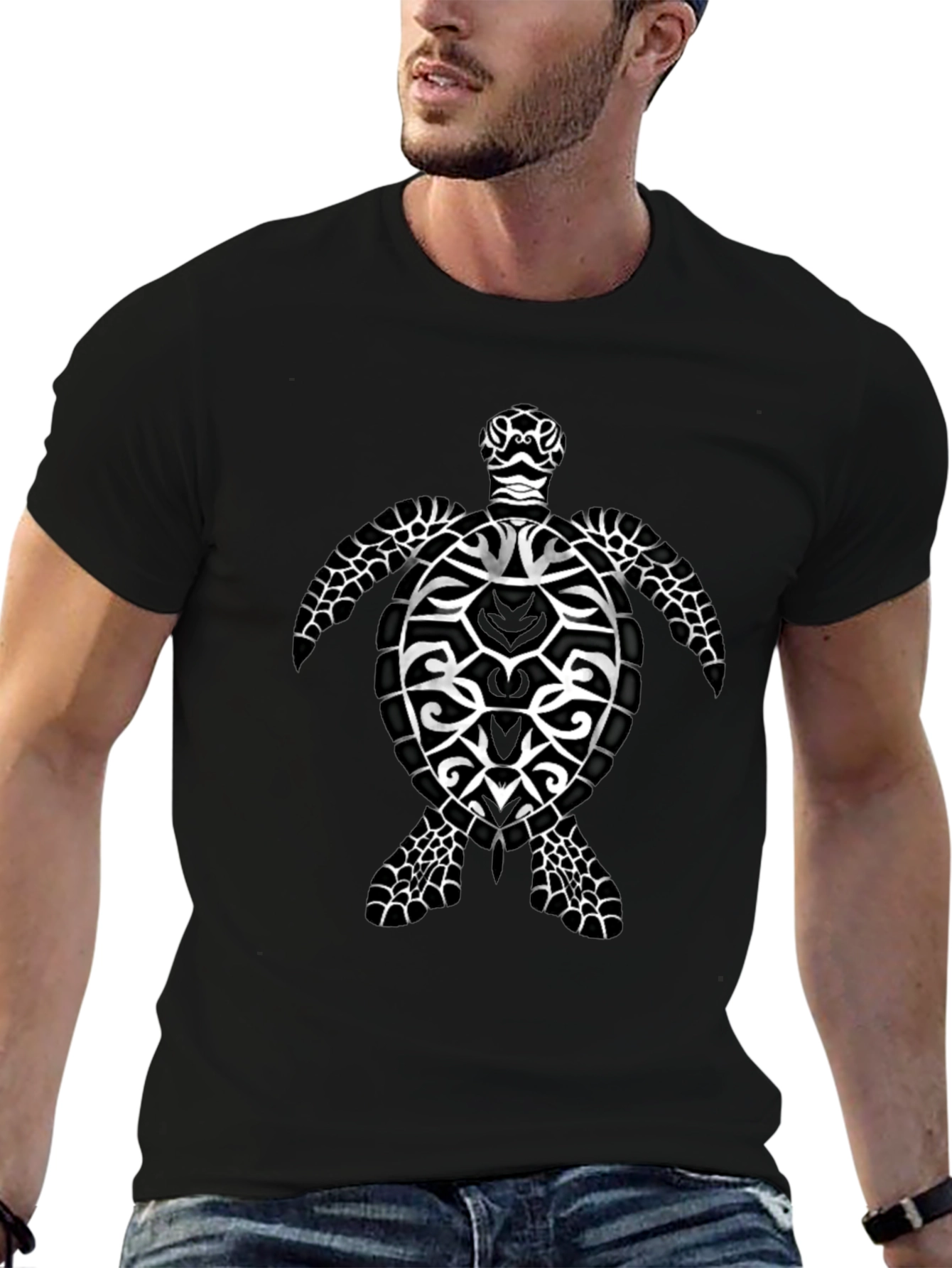 Tribal Sea Turtle Graphic Black T-Shirt