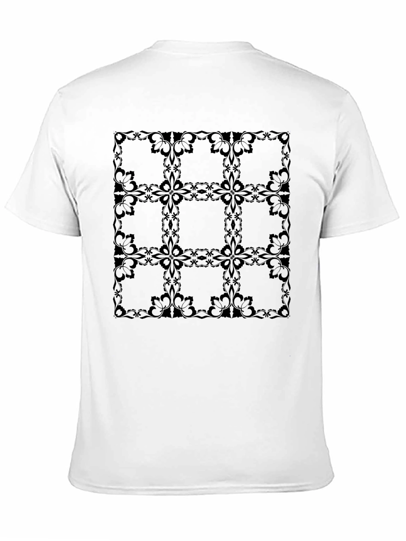 Elegant Floral Grid Black T-Shirt