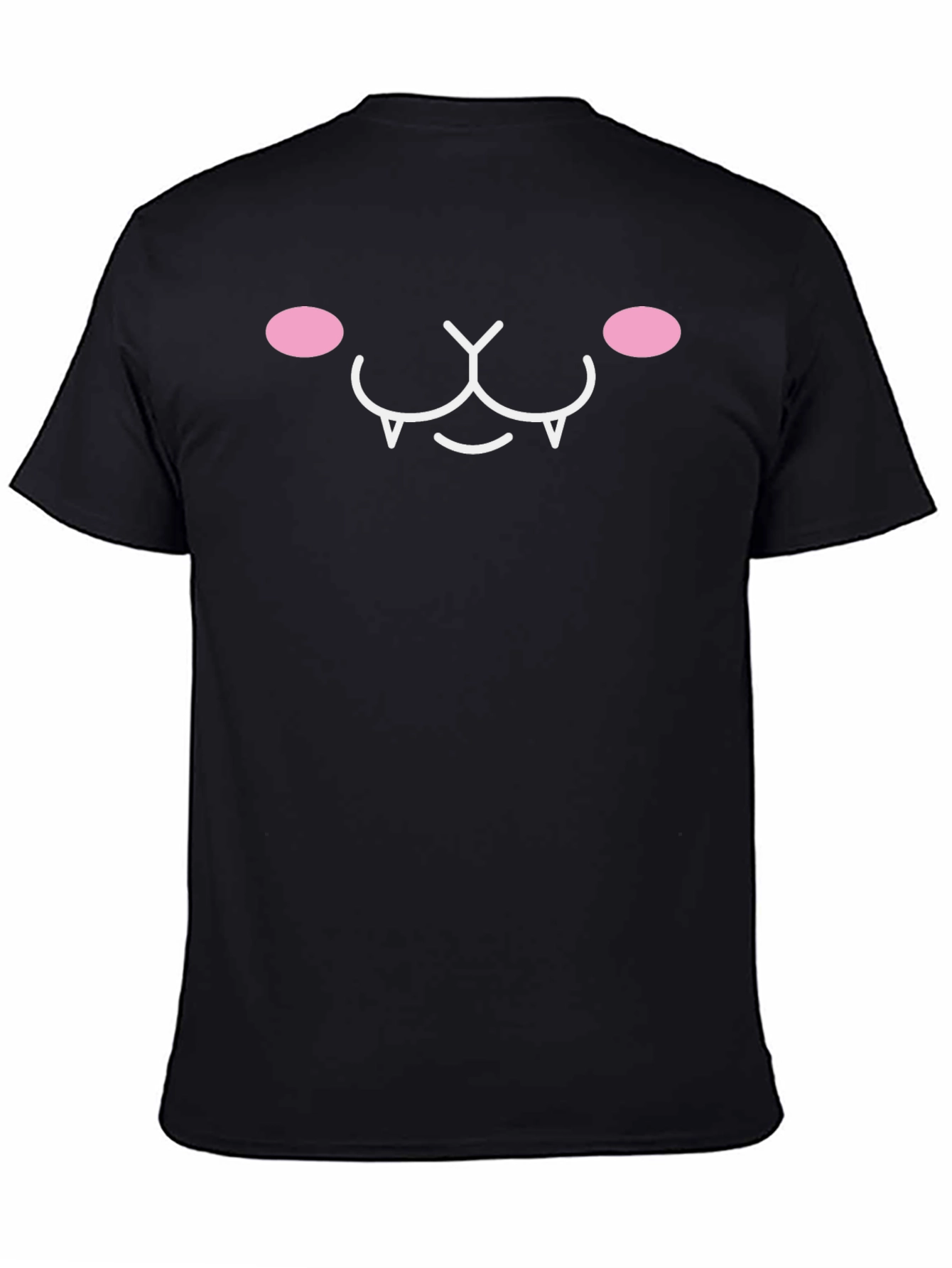 Cute Kawaii Cat Face Graphic Tee - Black