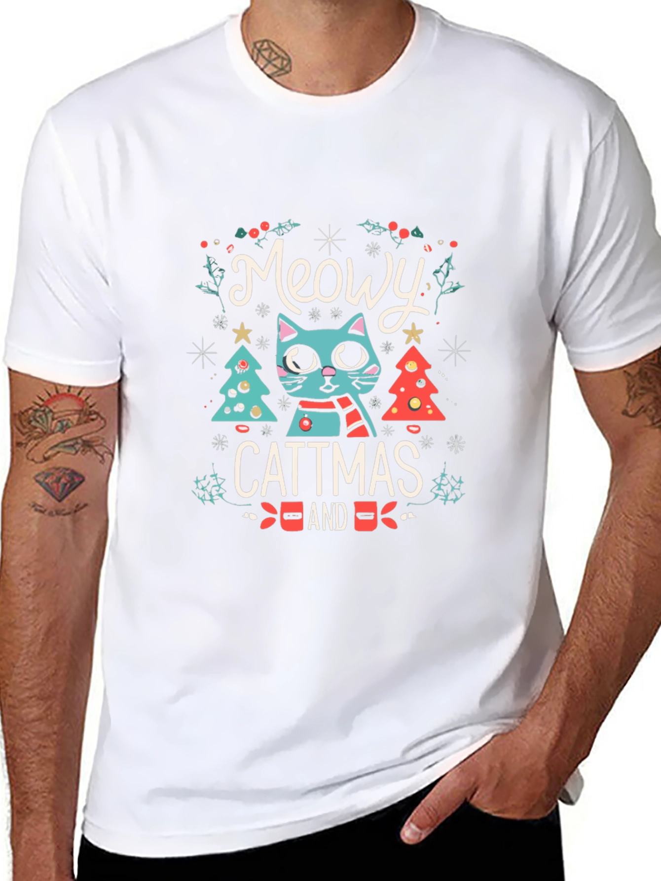 Meowy Cattmas T-Shirt - Festive Holiday Cat Tee