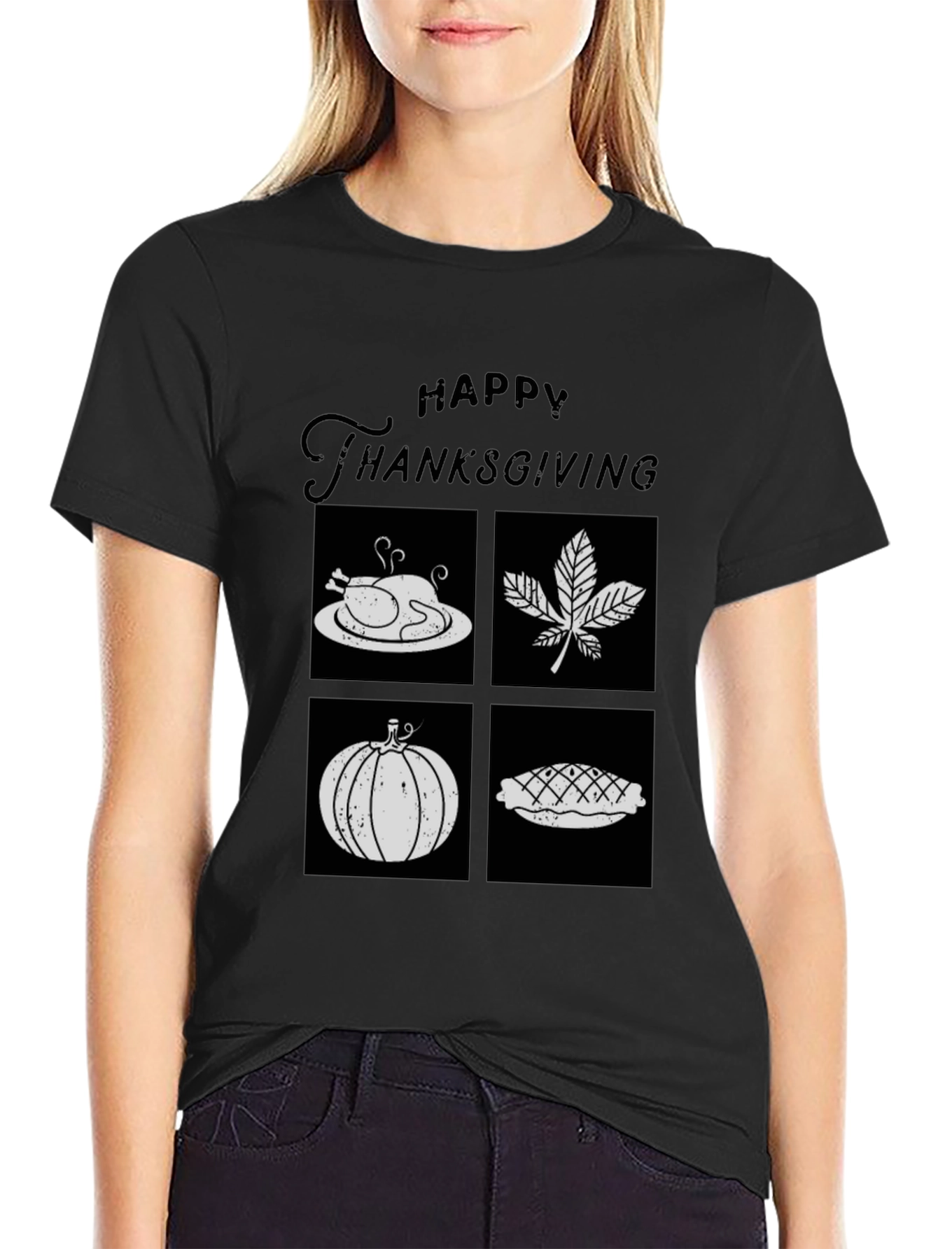 Happy Thanksgiving T-Shirt with Festive Icons