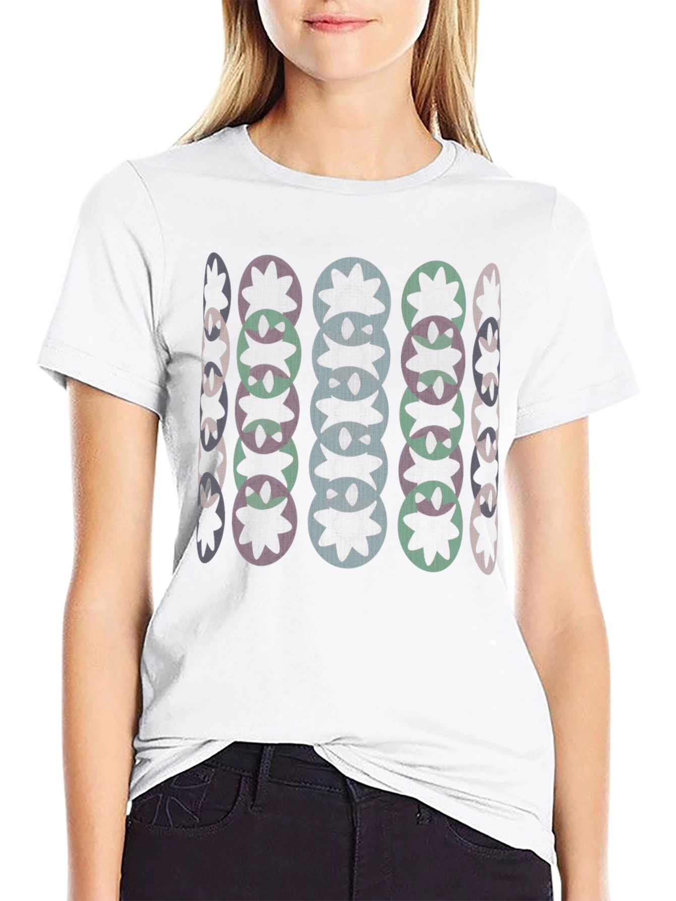 Abstract Floral Pattern Black T-Shirt