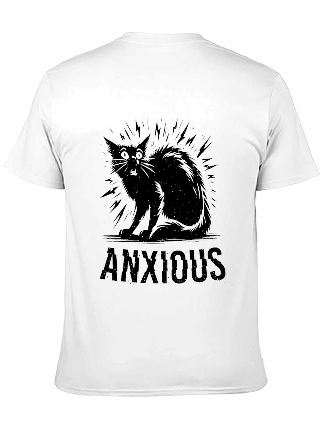 Anxious Cat Black Graphic T-Shirt