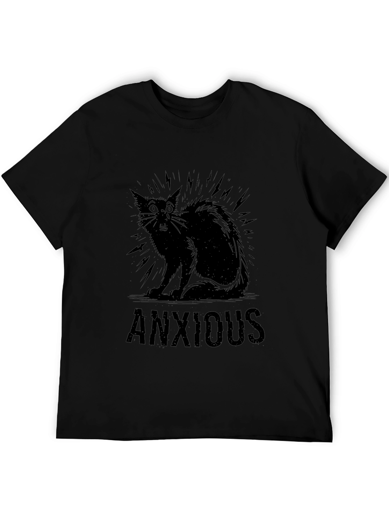Anxious Cat Black Graphic T-Shirt