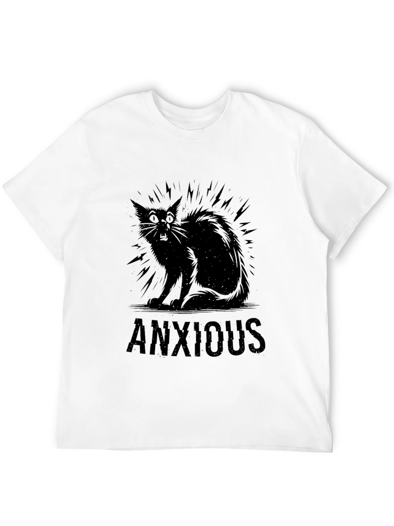 Anxious Cat Black Graphic T-Shirt