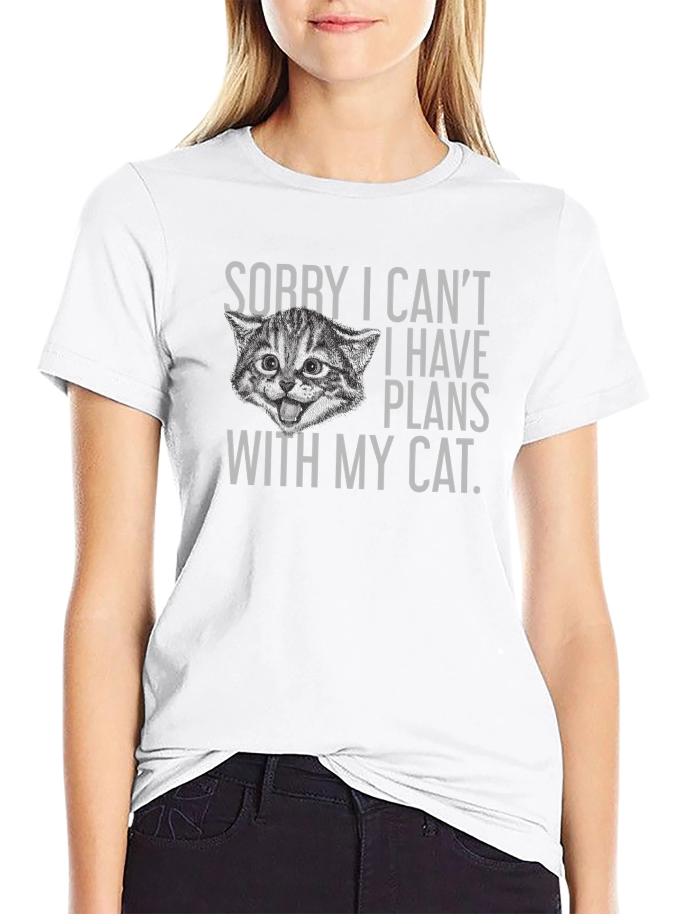 Funny Cat Plans Graphic Tee - Black Cotton T-Shirt
