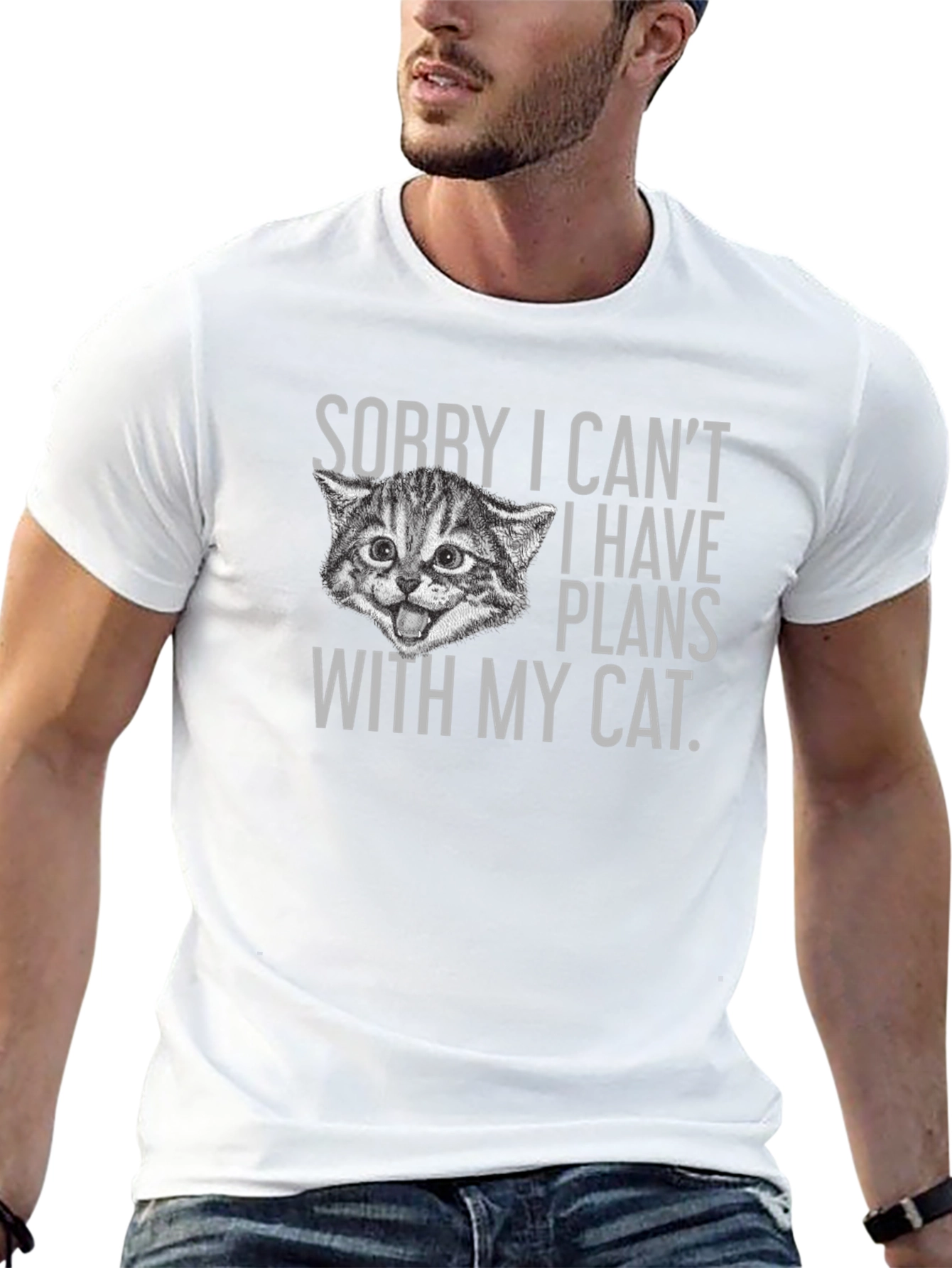 Funny Cat Plans Graphic Tee - Black Cotton T-Shirt