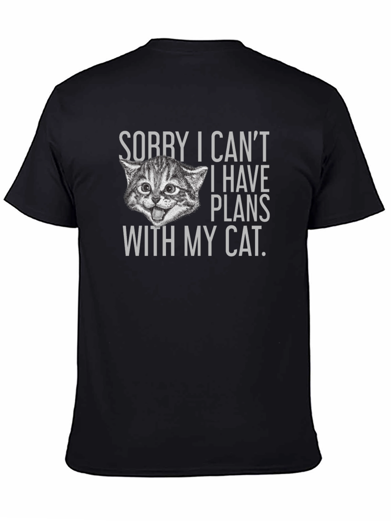 Funny Cat Plans Graphic Tee - Black Cotton T-Shirt