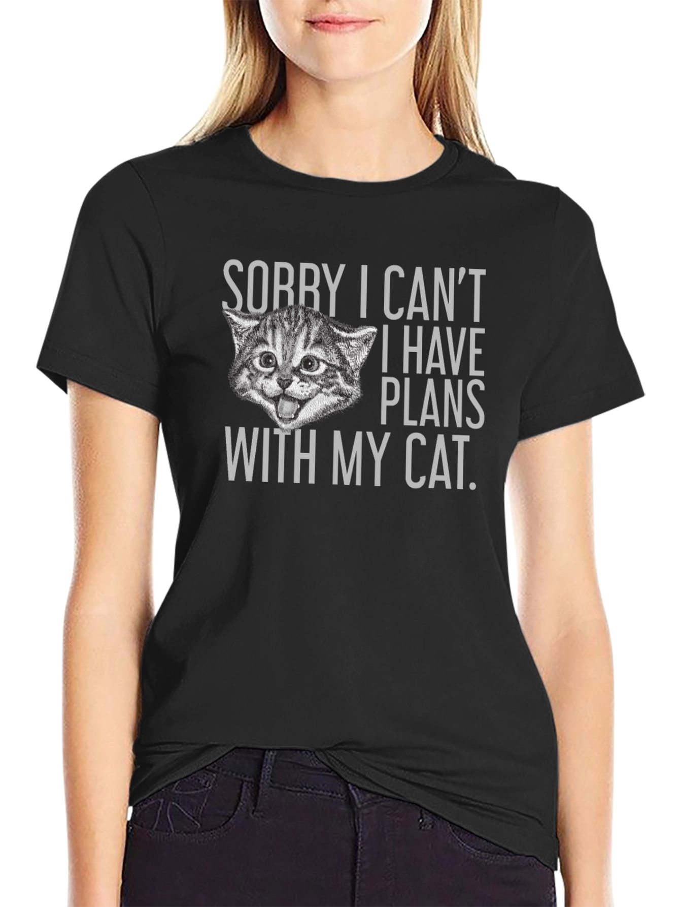 Funny Cat Plans Graphic Tee - Black Cotton T-Shirt