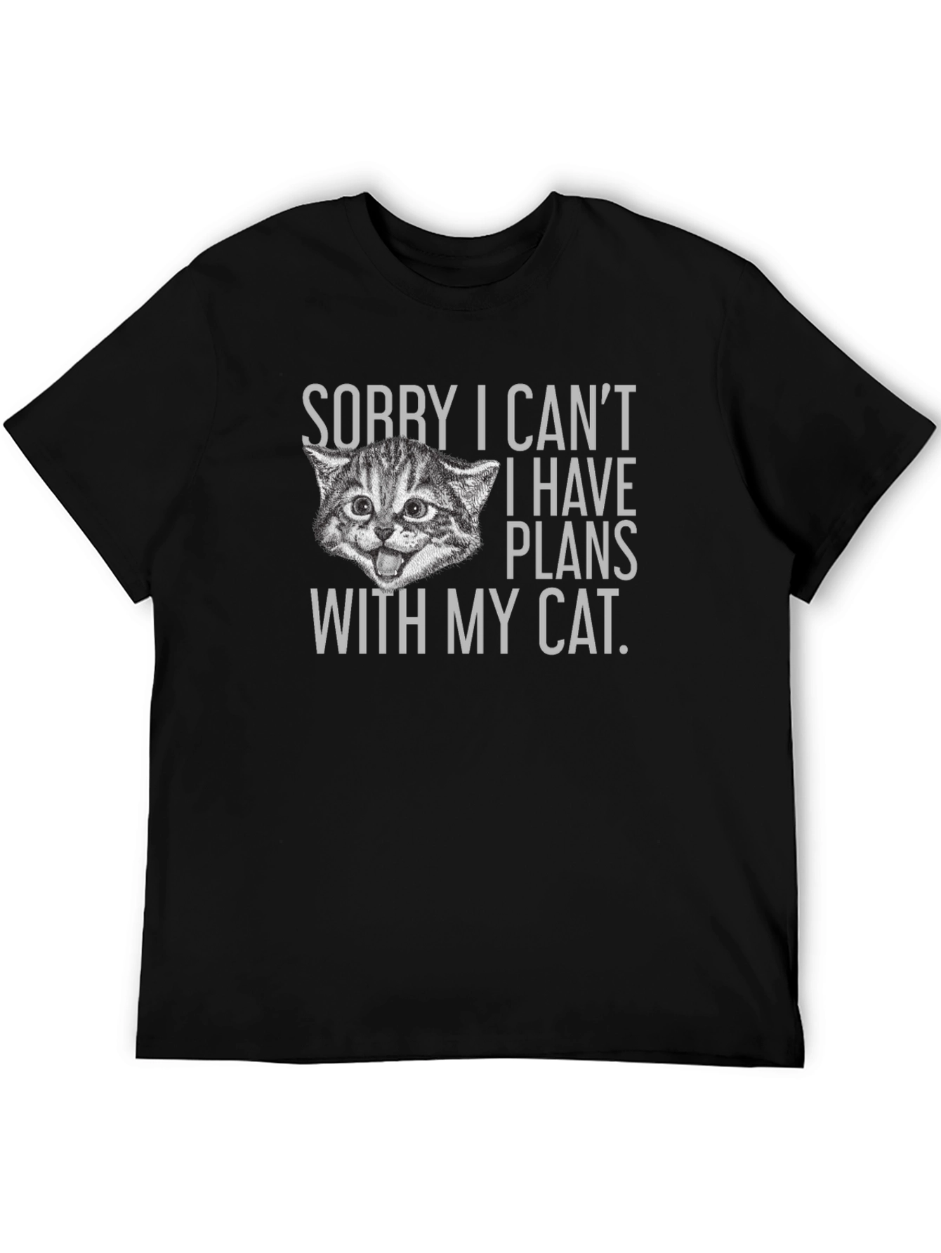 Funny Cat Plans Graphic Tee - Black Cotton T-Shirt