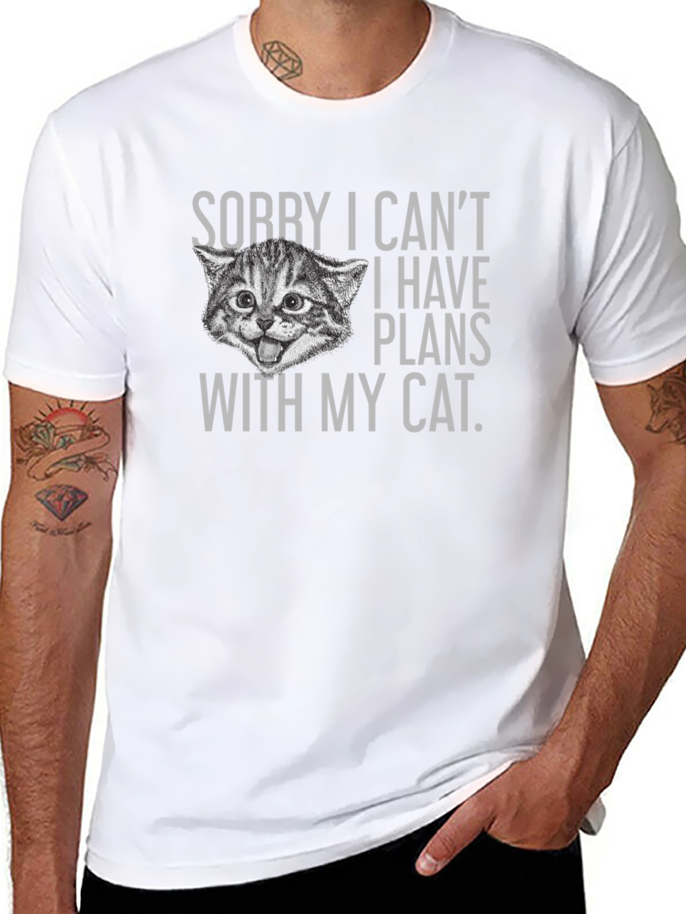 Funny Cat Plans Graphic Tee - Black Cotton T-Shirt