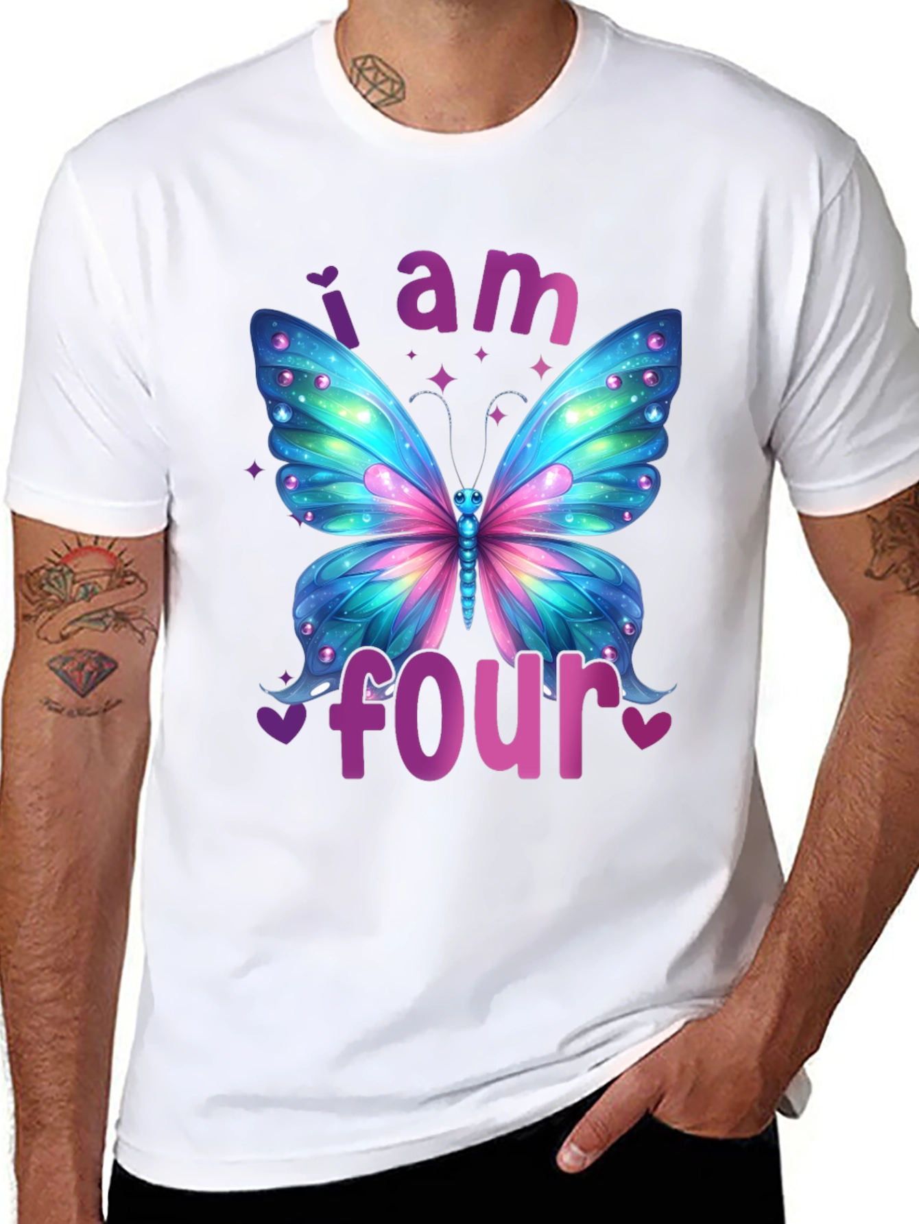 I am Four Butterfly Birthday T-Shirt