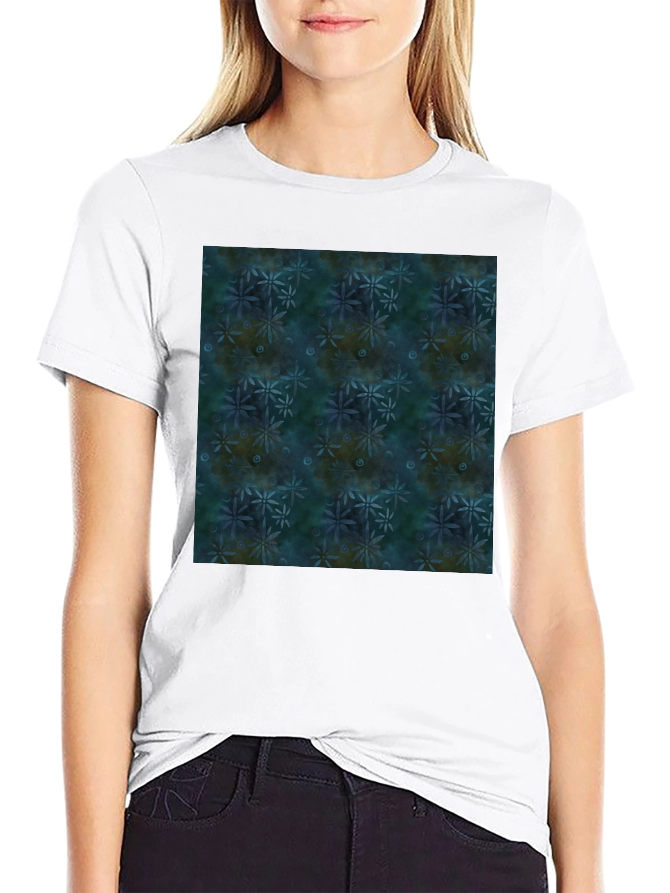 Abstract Floral Pattern Black T-Shirt for Men