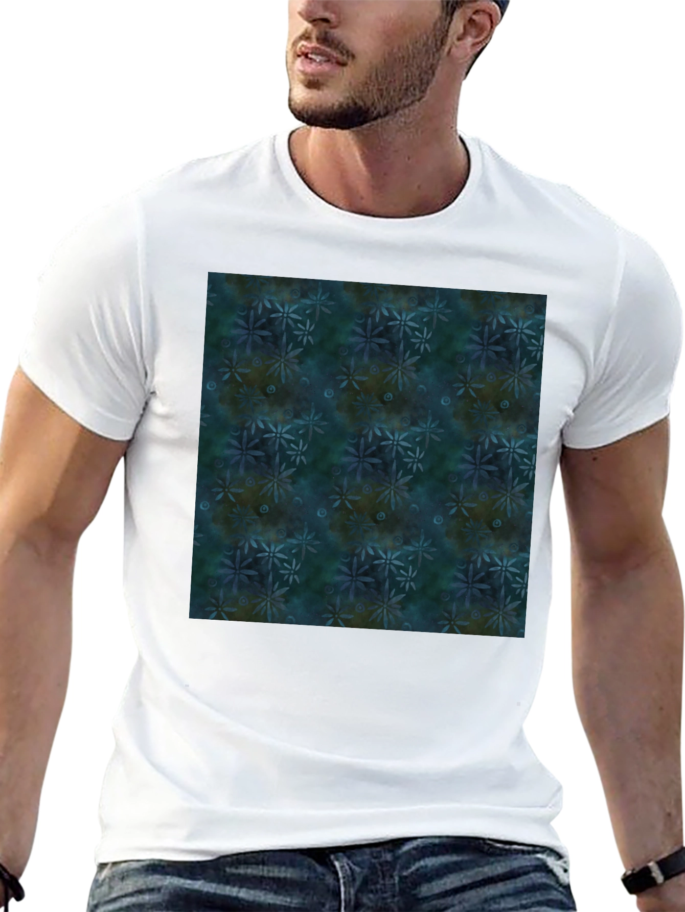 Abstract Floral Pattern Black T-Shirt for Men