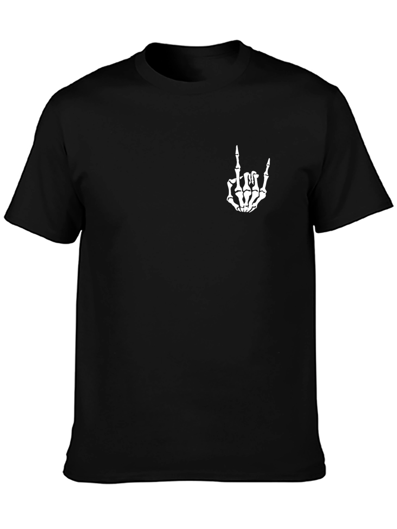 Black Graphic Tee - Skeleton Hand Rock On Sign