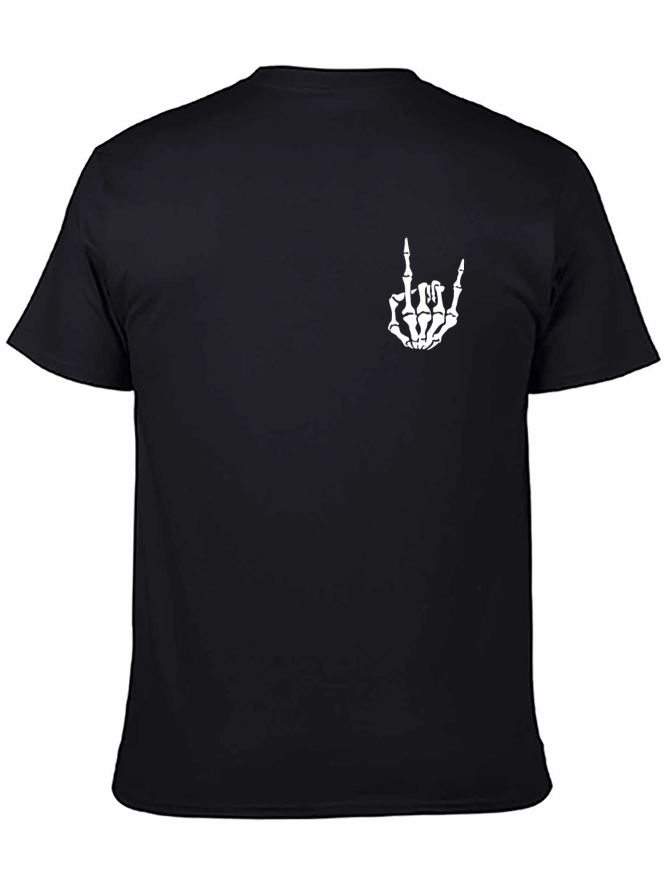 Black Graphic Tee - Skeleton Hand Rock On Sign