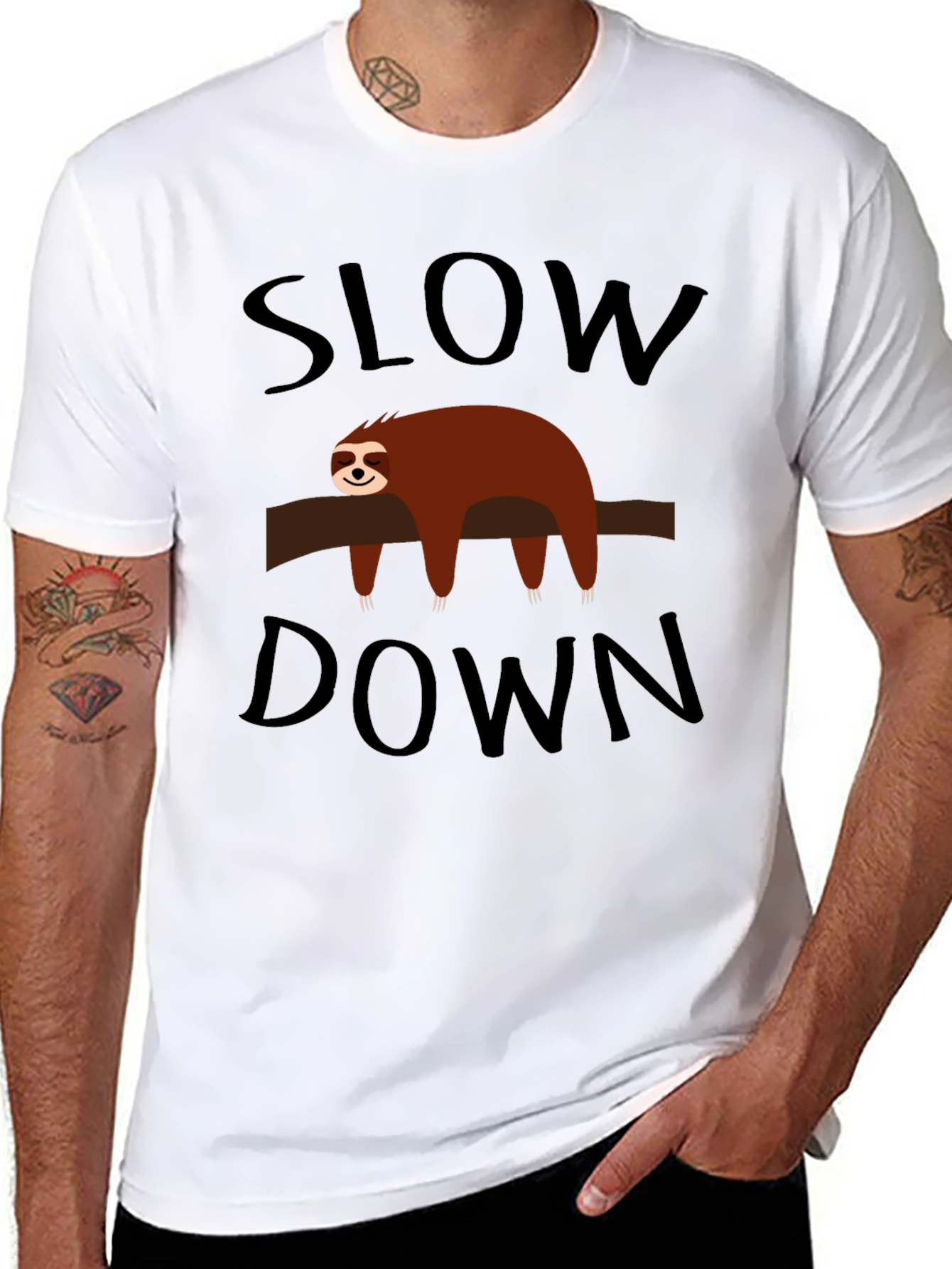 Funny Sloth Slow Down Black T-Shirt