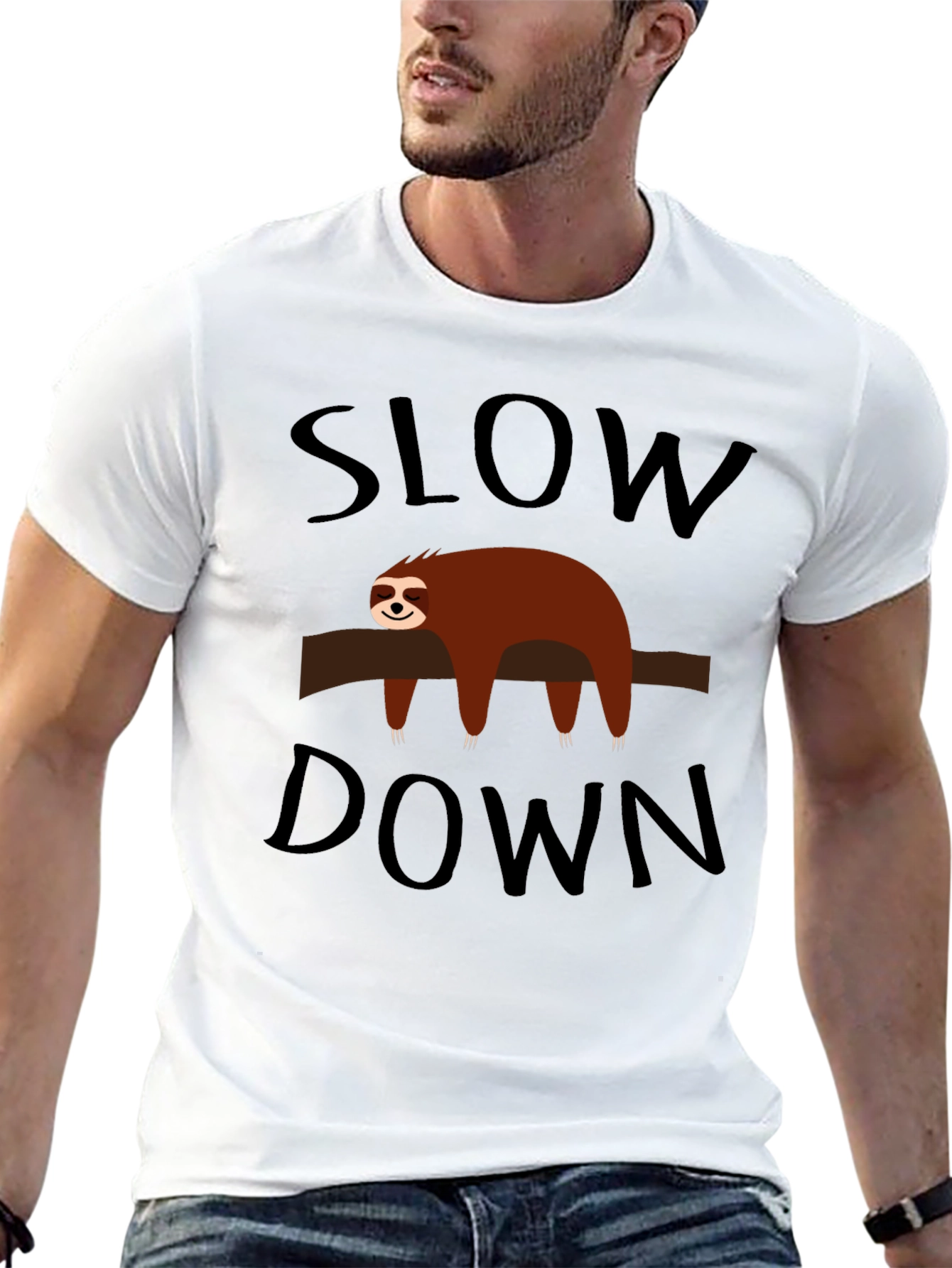 Funny Sloth Slow Down Black T-Shirt