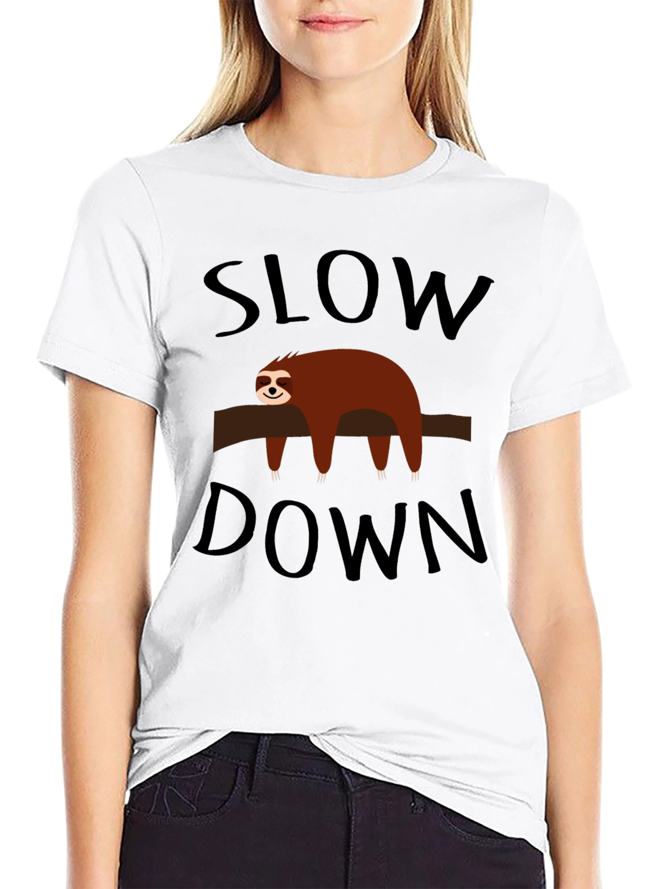 Funny Sloth Slow Down Black T-Shirt