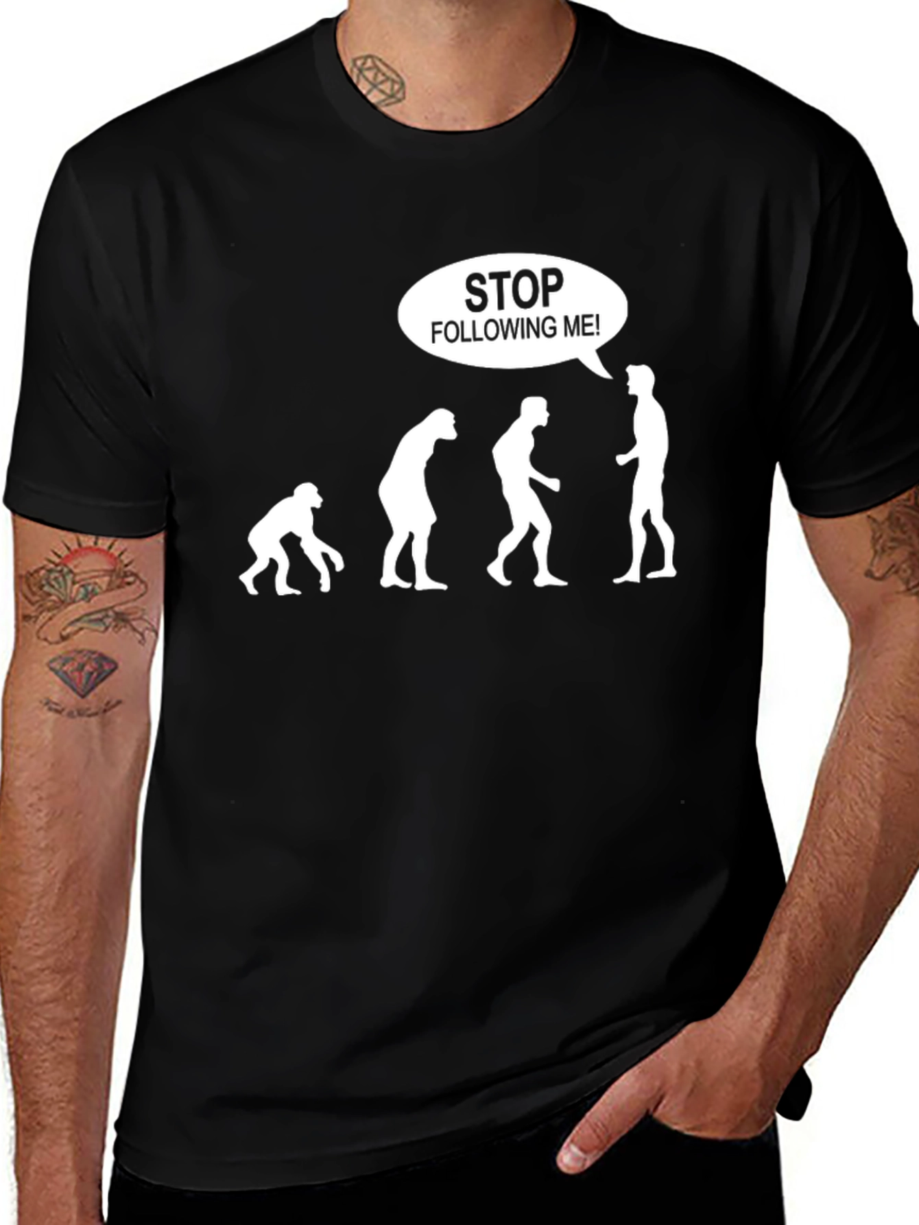 Evolution Humor T-Shirt: Stop Following Me!