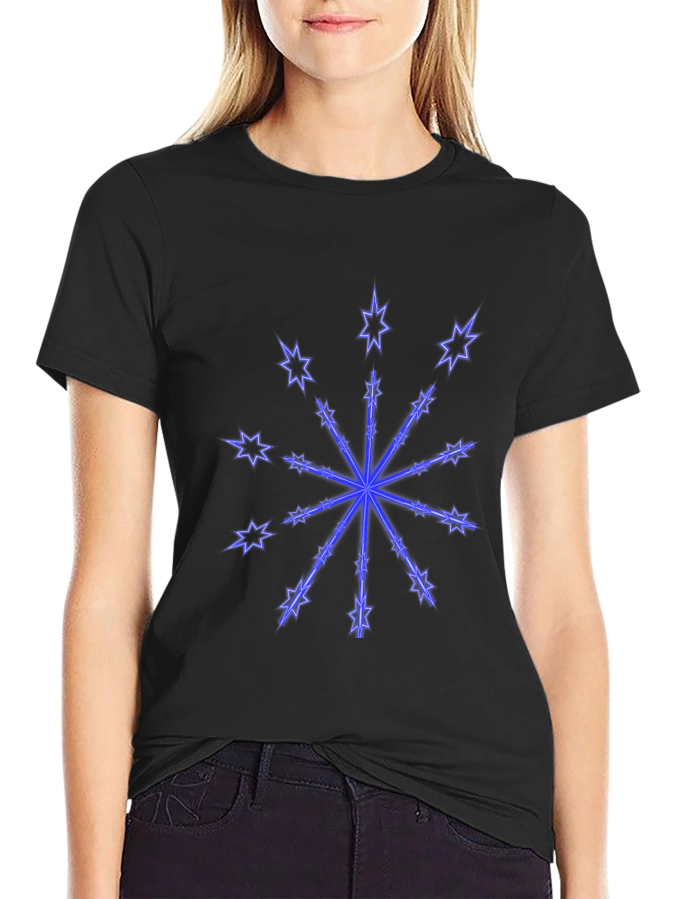 Black T-Shirt with Neon Star Design