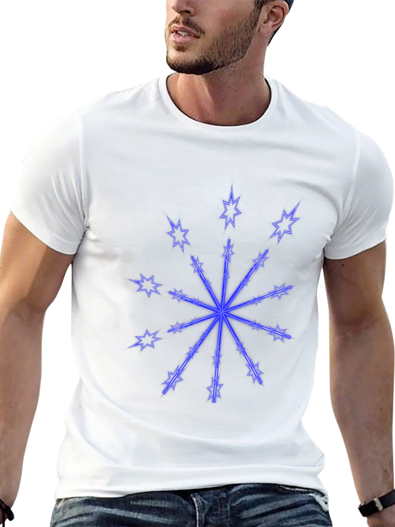 Black T-Shirt with Neon Star Design