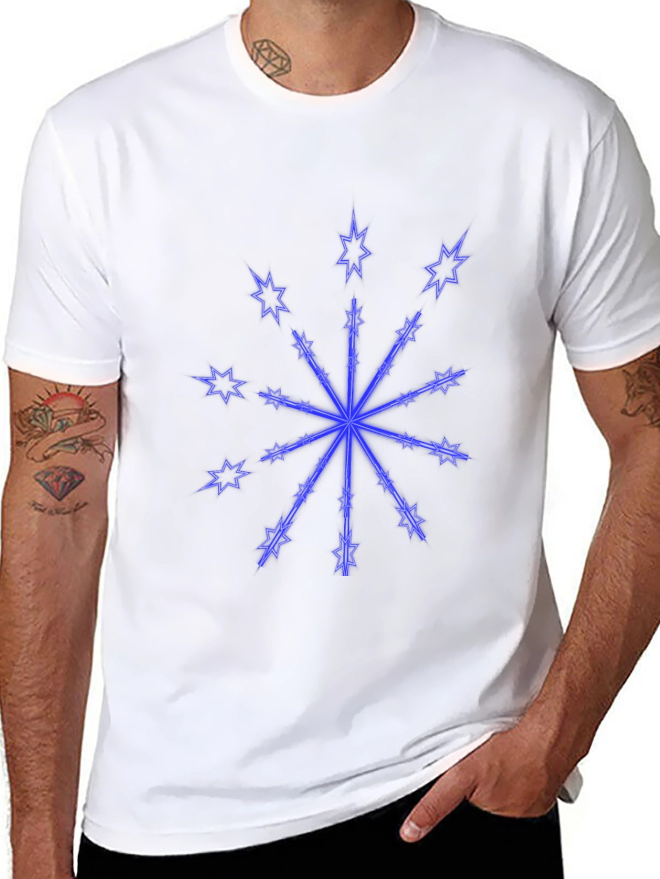 Black T-Shirt with Neon Star Design