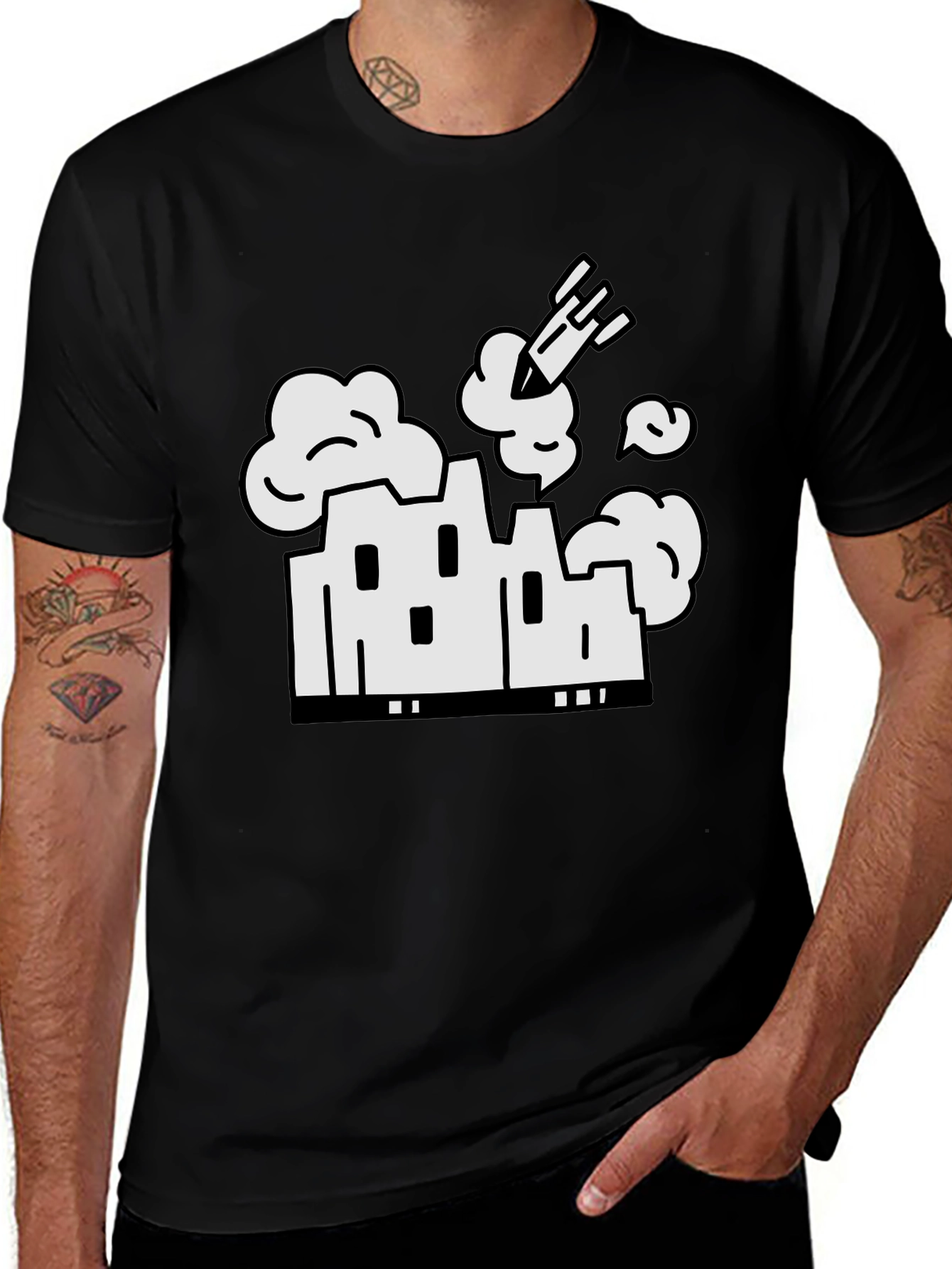 Factory Bombing Graphic T-Shirt - Black