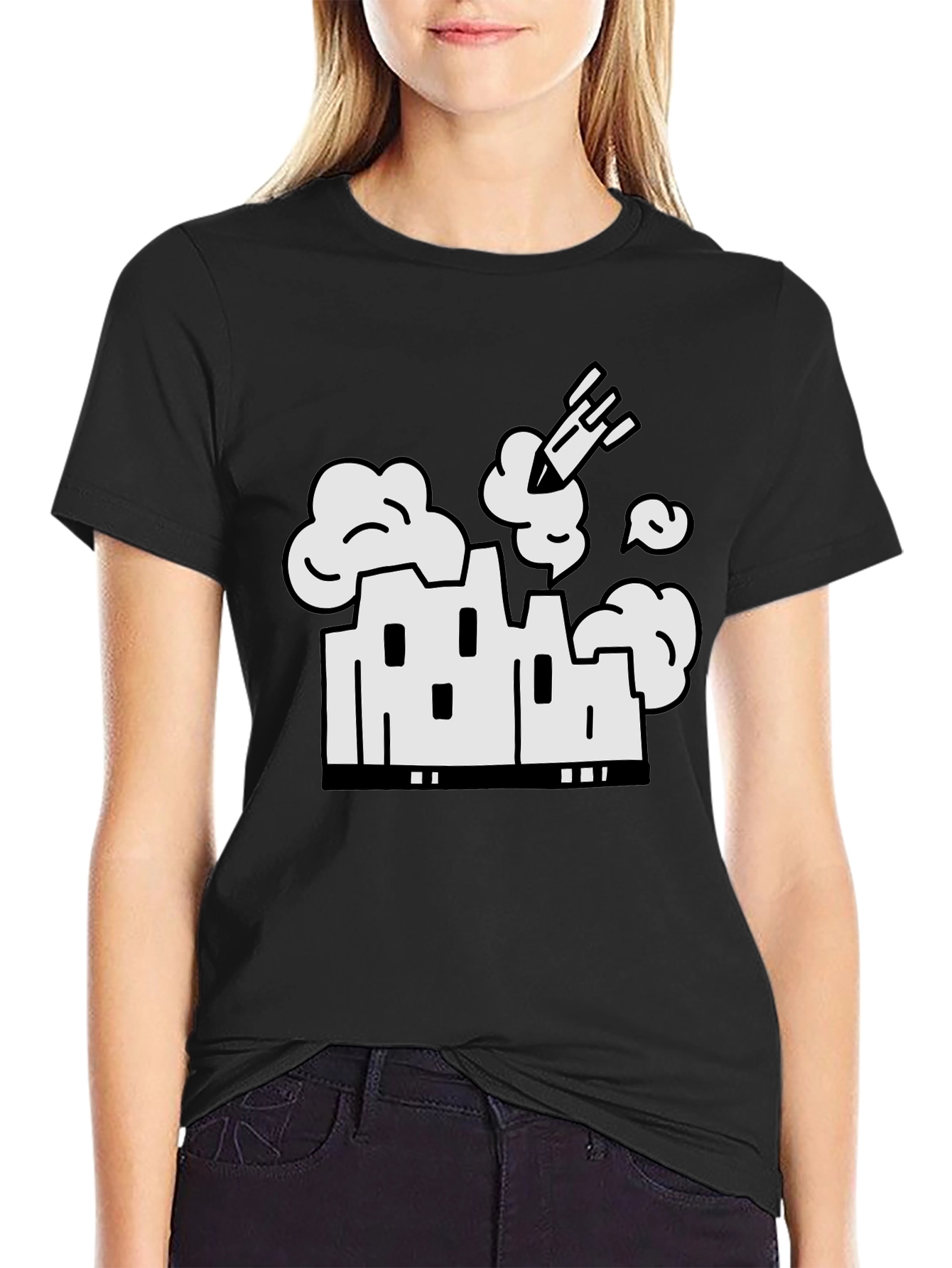 Factory Bombing Graphic T-Shirt - Black