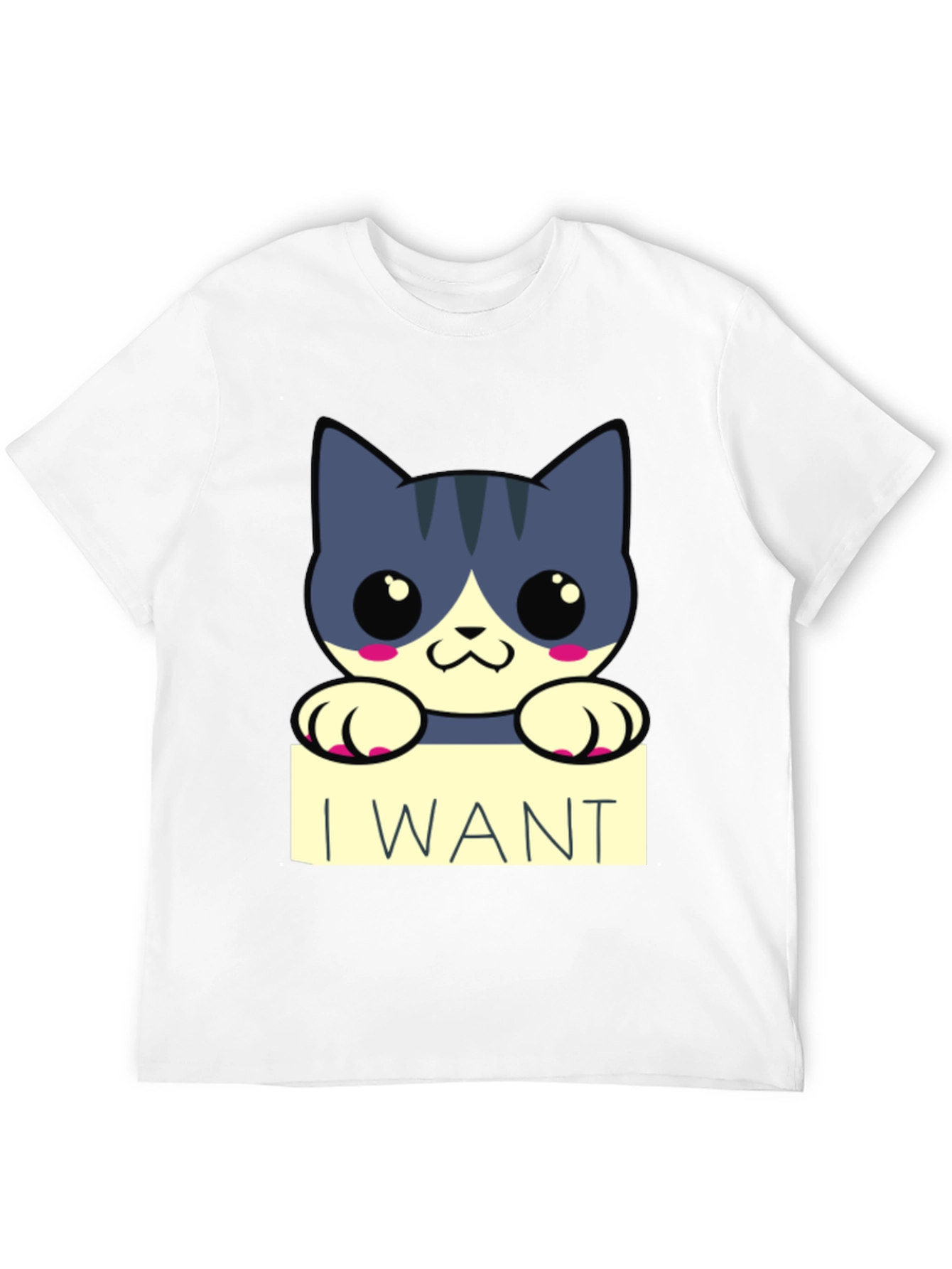 Cute Cartoon Cat I Want T-Shirt - Black