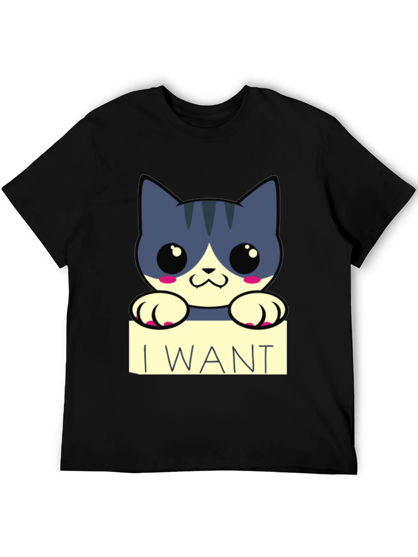 Cute Cartoon Cat I Want T-Shirt - Black