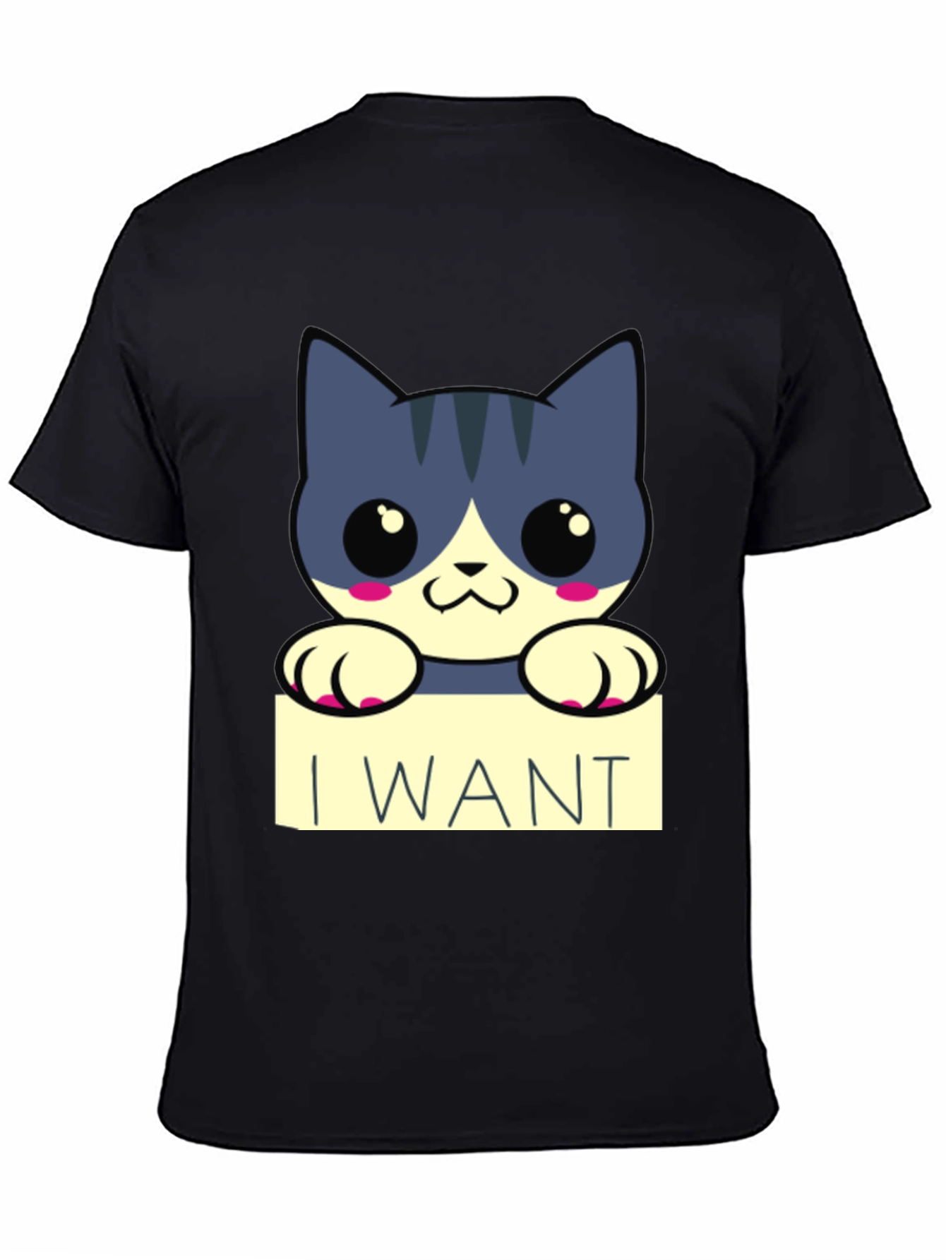 Cute Cartoon Cat I Want T-Shirt - Black